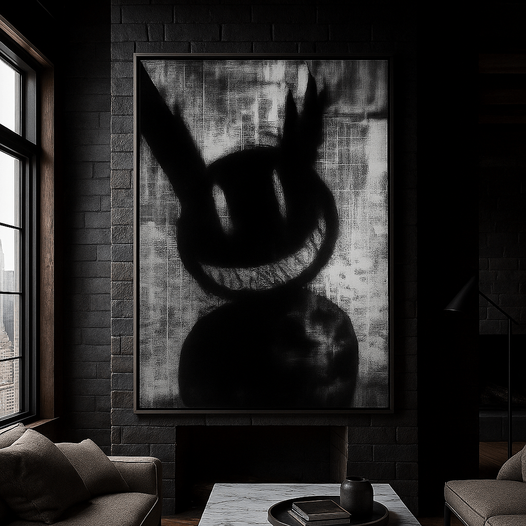 Canvas Print : Phantom Smile – Monochrome Abstract Canvas Print for Modern Interiors modern abstract canvas wall art by Rossetti Art – luxury interior design artwork for living room, bedroom, office – large abstract art large canvas artwork large geometric wall art for living room