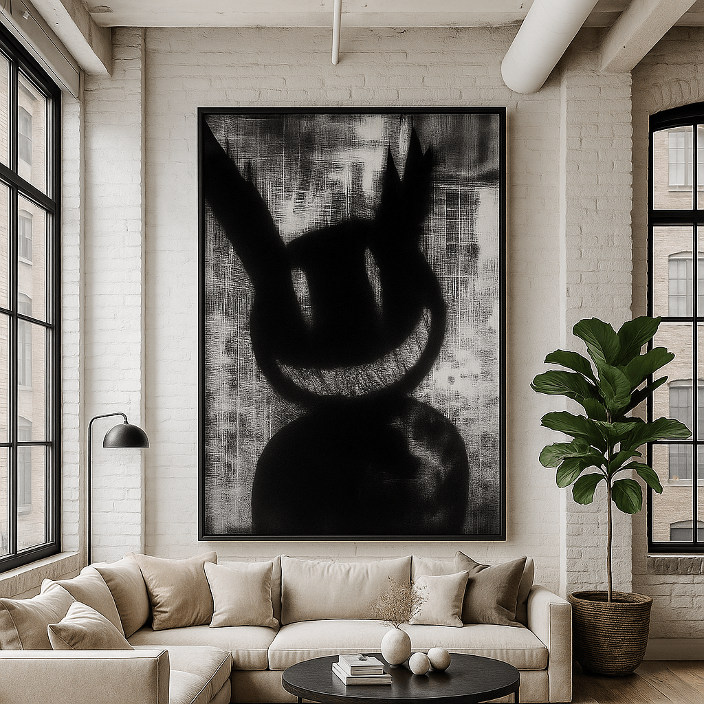 Canvas Print : Phantom Smile – Monochrome Abstract Canvas Print for Modern Interiors modern abstract canvas wall art by Rossetti Art – luxury interior design artwork for living room, bedroom, office – large abstract art large canvas artwork large geometric wall art for living room