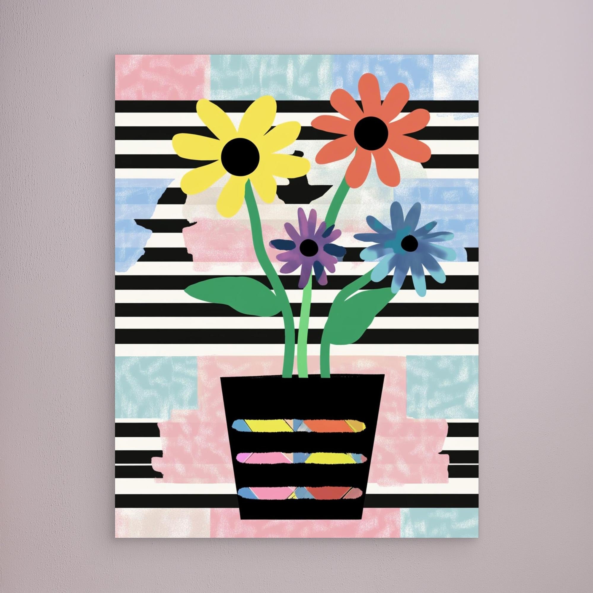 Canvas Print: "Pop Bloom Floral" - Abstract Floral Pop Art Wall Decor modern abstract canvas wall art by Rossetti Art – luxury interior design artwork for living room, bedroom, office – Abstract Flower Canvas Bold Bloom Art Contemporary Flower Art