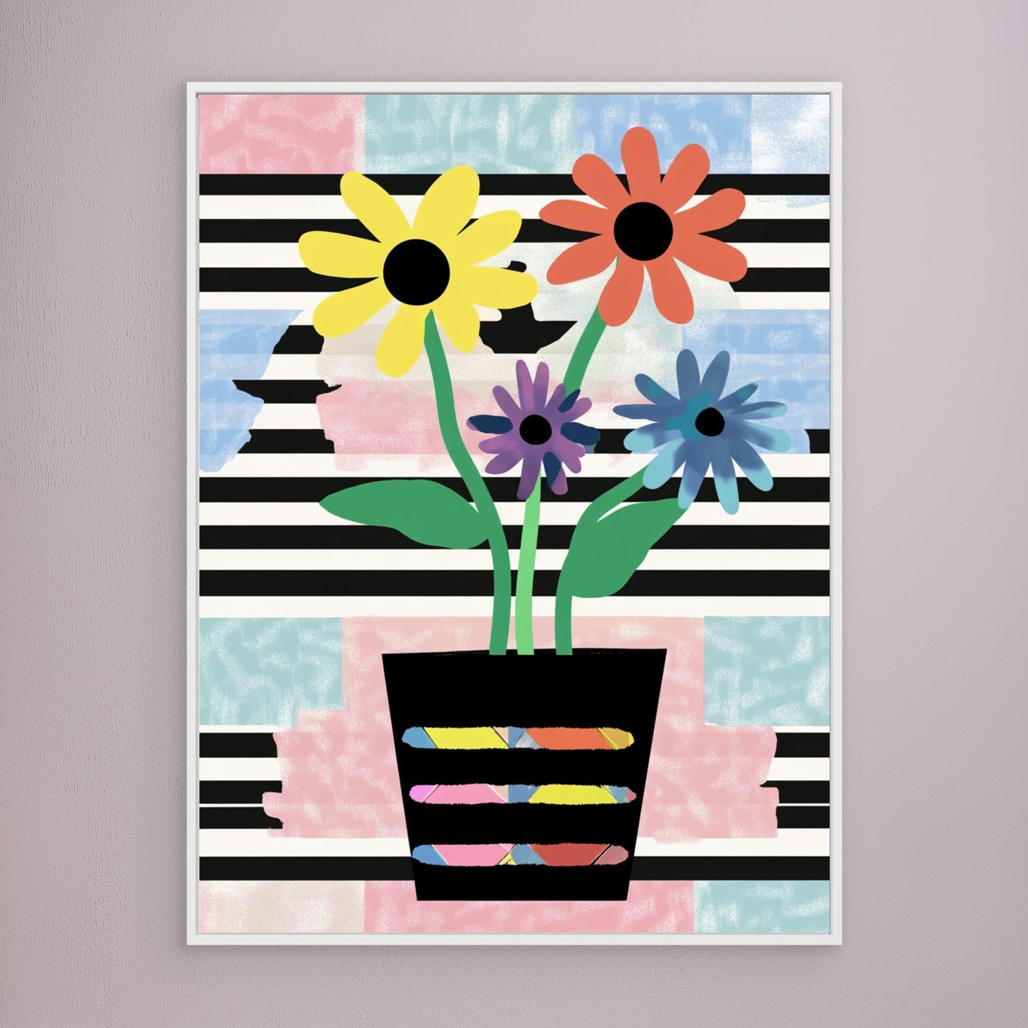 Canvas Print: "Pop Bloom Floral" - Abstract Floral Pop Art Wall Decor modern abstract canvas wall art by Rossetti Art – luxury interior design artwork for living room, bedroom, office – Abstract Flower Canvas Bold Bloom Art Contemporary Flower Art