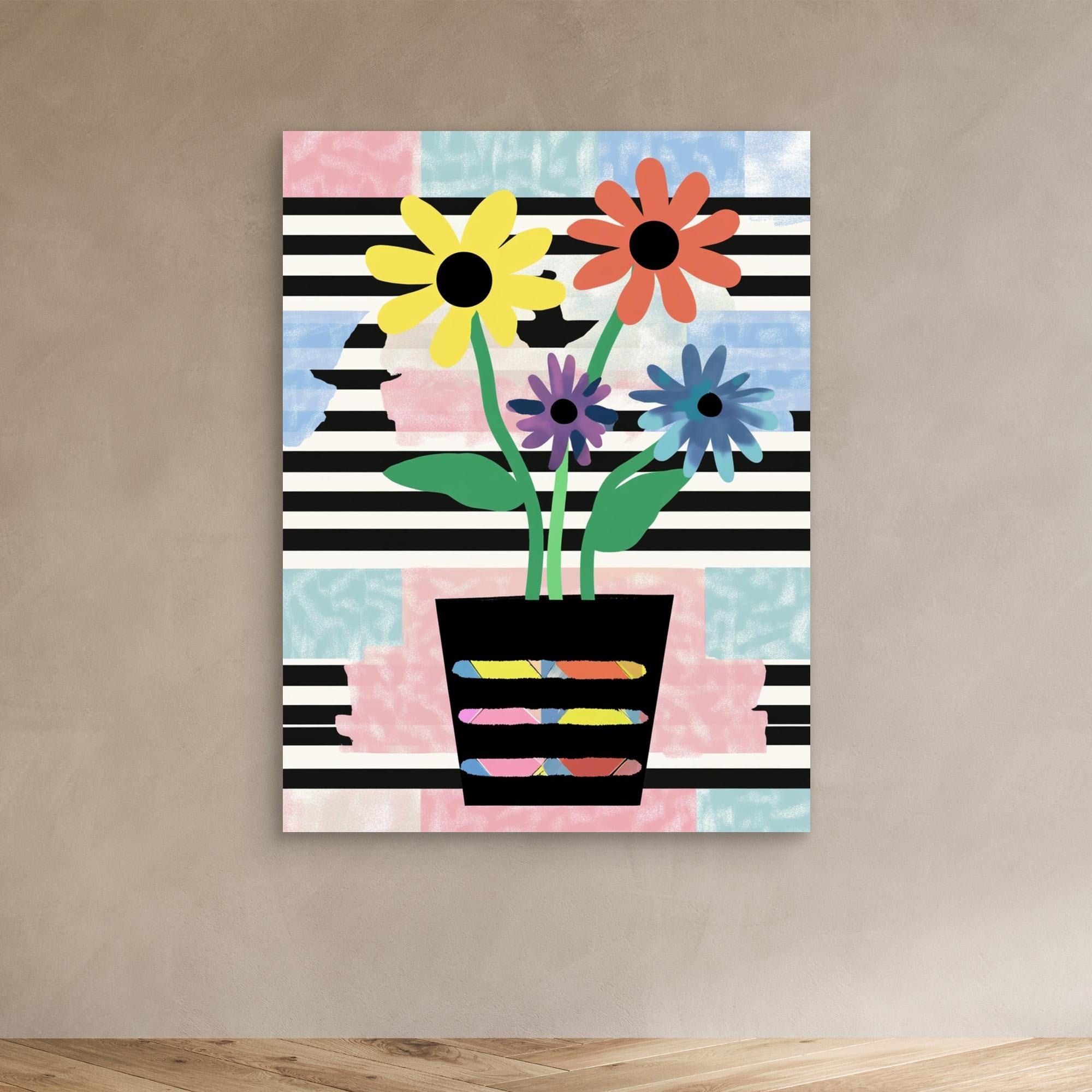 Canvas Print: "Pop Bloom Floral" - Abstract Floral Pop Art Wall Decor modern abstract canvas wall art by Rossetti Art – luxury interior design artwork for living room, bedroom, office – Abstract Flower Canvas Bold Bloom Art Contemporary Flower Art