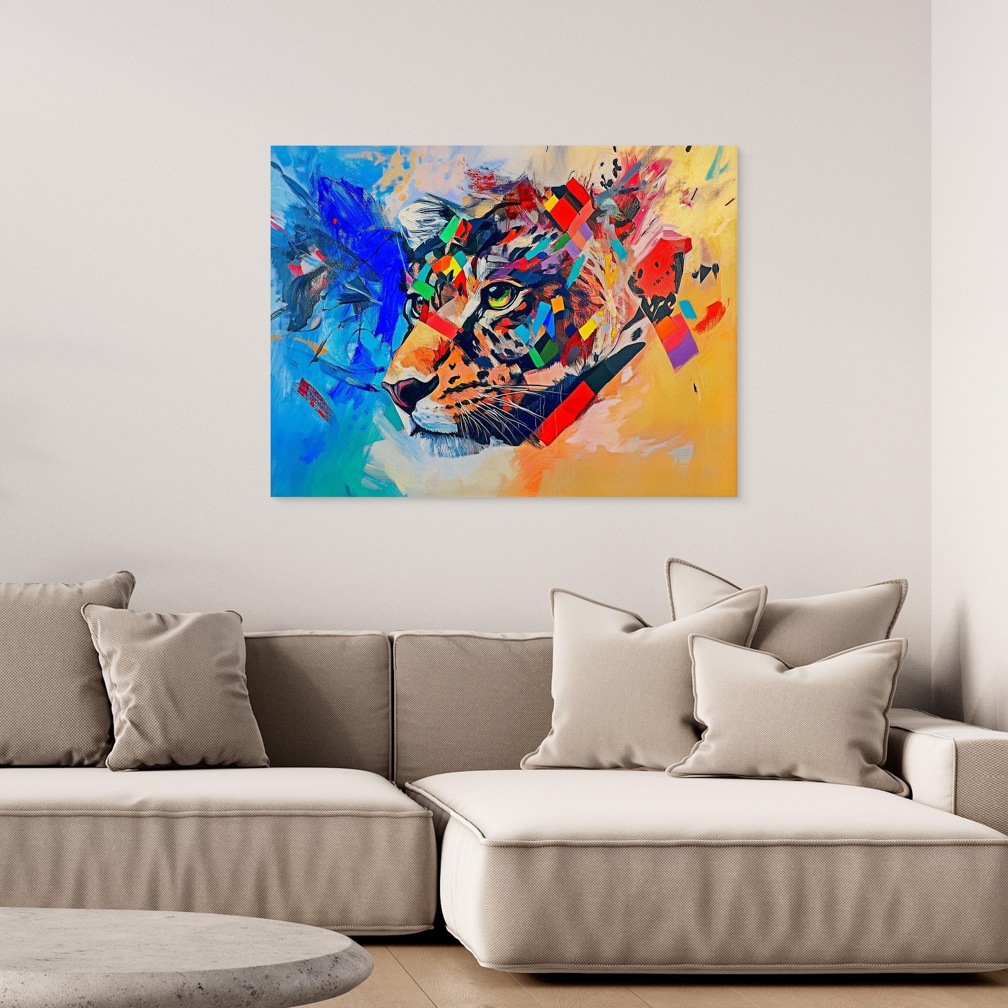 Canvas Print: Prismatic Roar – Leopard Art modern abstract canvas wall art by Rossetti Art – luxury interior design artwork for living room, bedroom, office – Bold Animal Art Contemporary animal art Geometric animal art