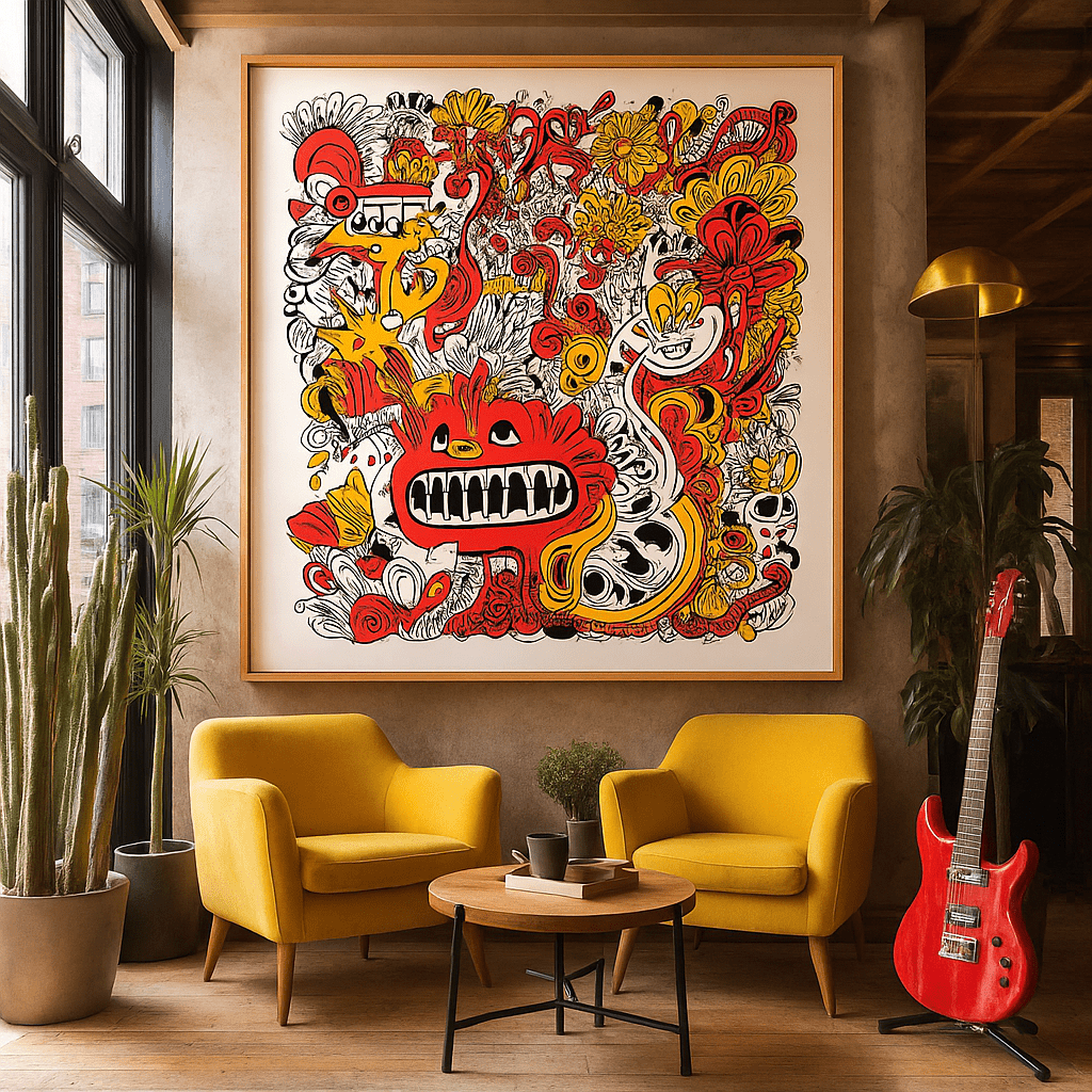 Canvas Print : Psycho Bloom - Funky Canvas Print for Bold Interior Walls modern abstract canvas wall art by Rossetti Art – luxury interior design artwork for living room, bedroom, office – Abstract art print Abstract nude wall art Artistic lovers decor