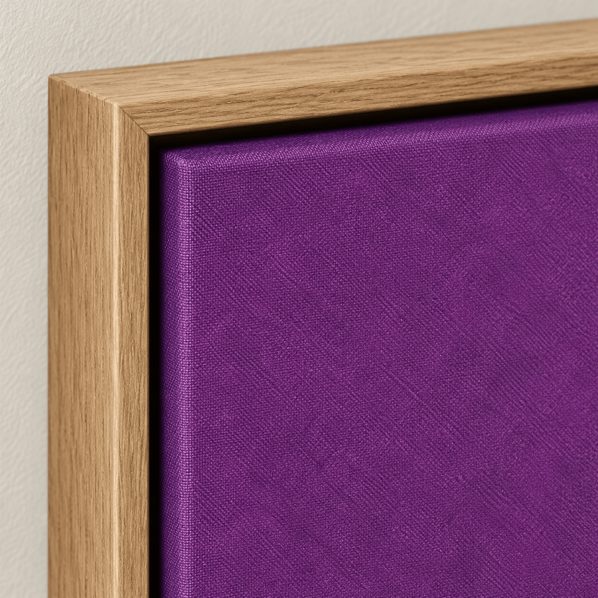 Corner detail of the Amethyst Sun purple canvas wall art in a floater frame – Rossetti Art