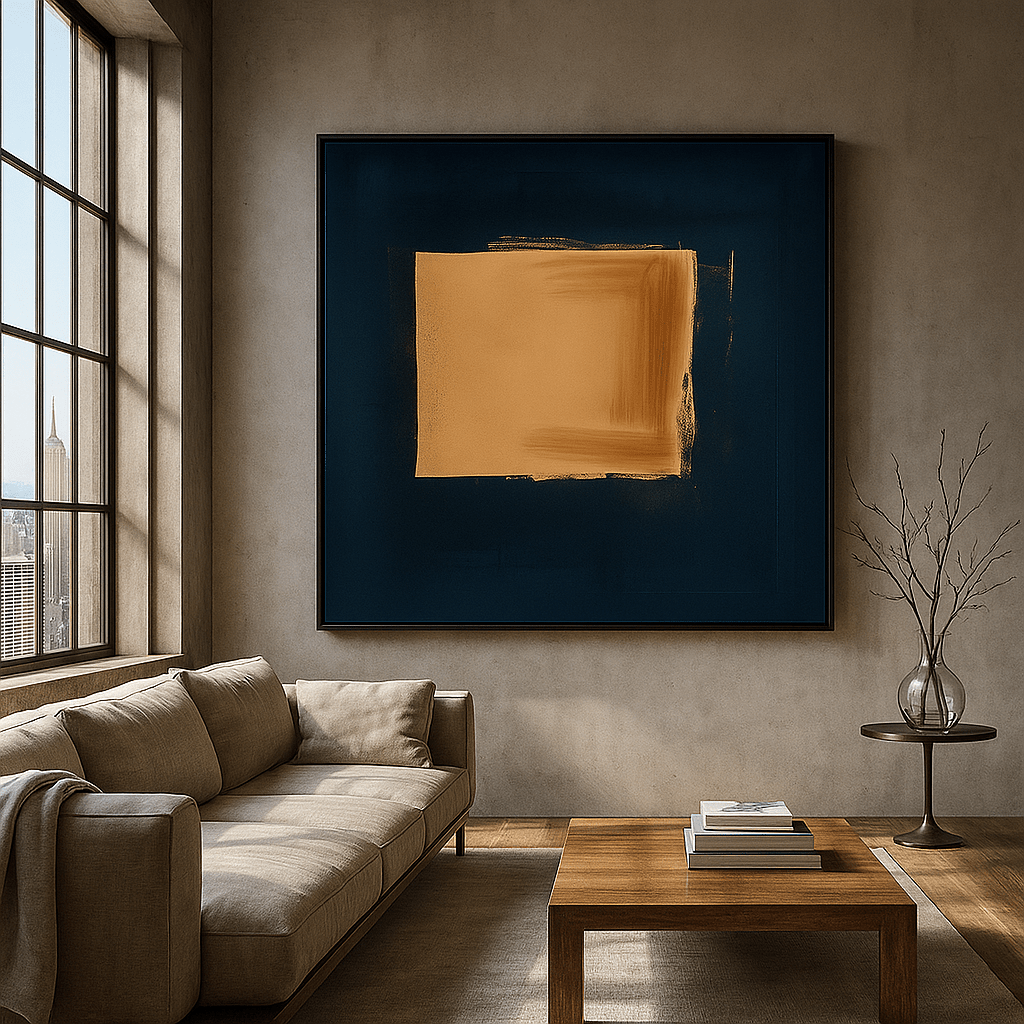 Canvas Print: Quiet Balance - Minimalist Navy and Beige Abstract Canvas modern abstract canvas wall art by Rossetti Art – luxury interior design artwork for living room, bedroom, office – abstract wall art canvas print art Chiara Rossetti
