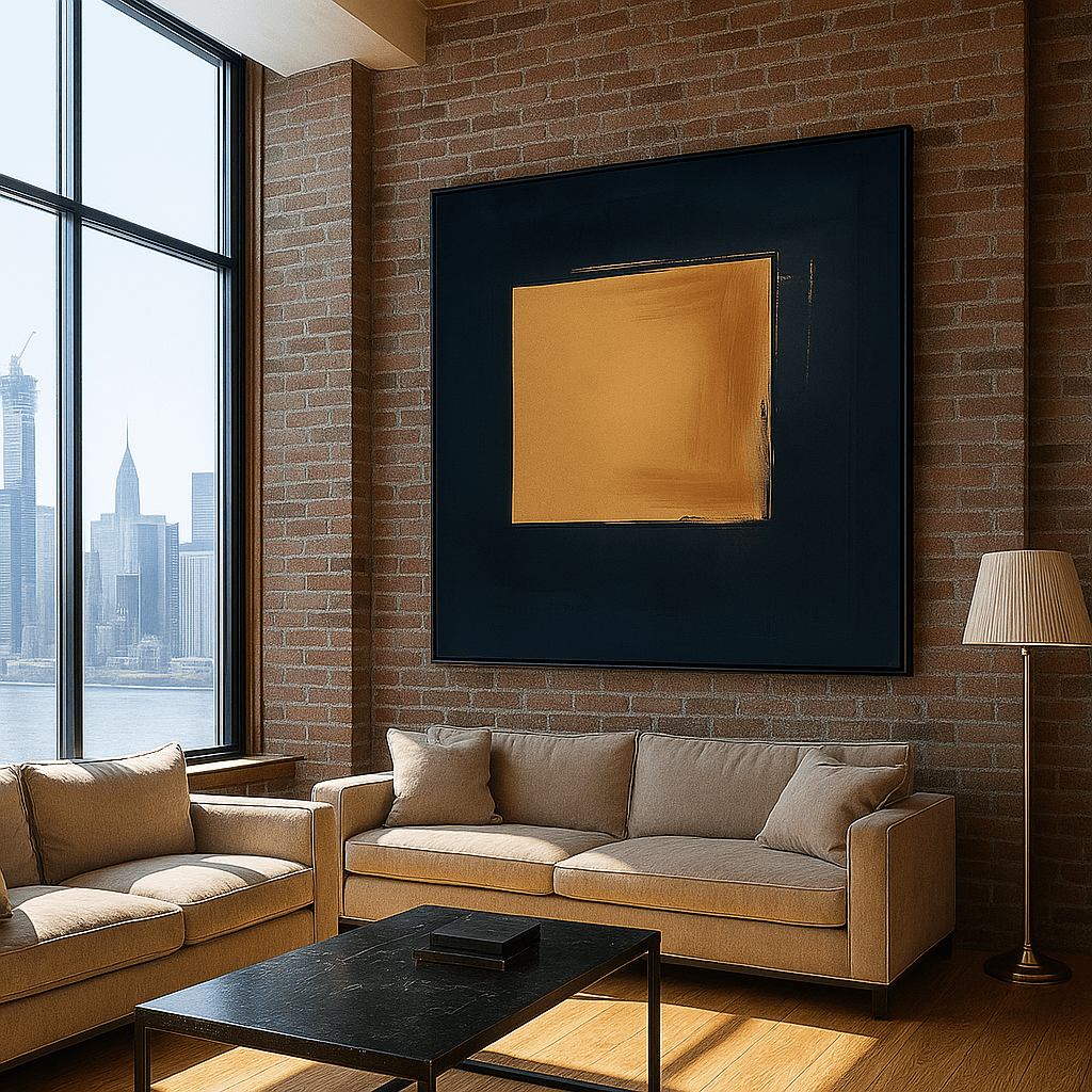Canvas Print: Quiet Balance - Minimalist Navy and Beige Abstract Canvas modern abstract canvas wall art by Rossetti Art – luxury interior design artwork for living room, bedroom, office – abstract wall art canvas print art Chiara Rossetti
