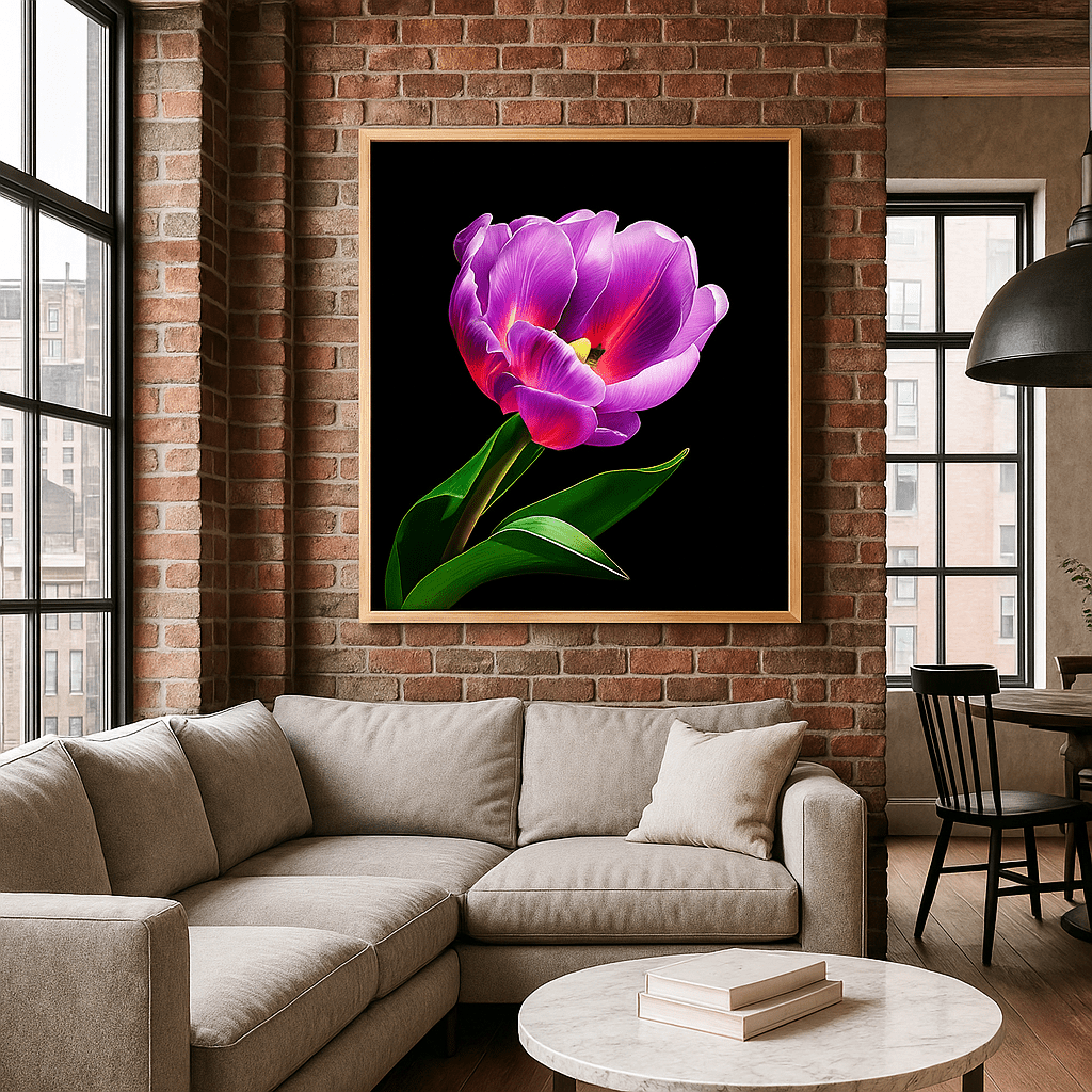 Canvas Print : Radiant Bloom Floral– Purple Tulip Canvas Wall Art - Chiara Rossetti