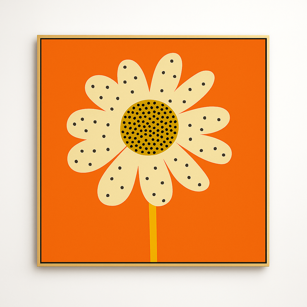 Canvas Print: Radiant Daisy – Modern Pop Floral Canvas Print in Orange & Yellow | Rossetti Art modern abstract canvas wall art by Rossetti Art – luxury interior design artwork for living room, bedroom, office – abstract wall art canvas print art Chiara Rossetti