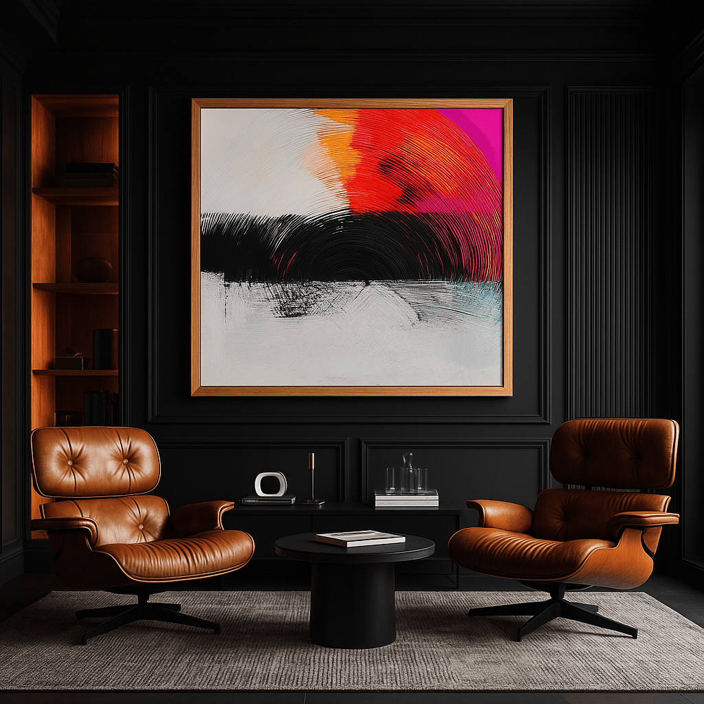 Canvas Print: Radiant Echo - Vibrant Canvas Wall Art modern abstract canvas wall art by Rossetti Art – luxury interior design artwork for living room, bedroom, office – Abstract Sunrise Art Bold Wall Art Contemporary Abstract Art