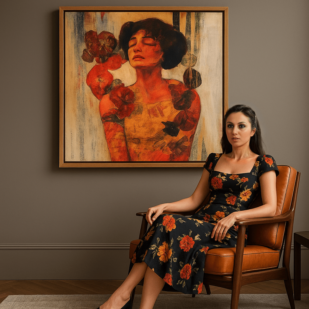 Canvas Print : Radiant Serenity – Vintage Floral Portrait Wall Art modern abstract canvas wall art by Rossetti Art – luxury interior design artwork for living room, bedroom, office – HandmadeCanvasPrint PortraitWallDecor VintageWallArt