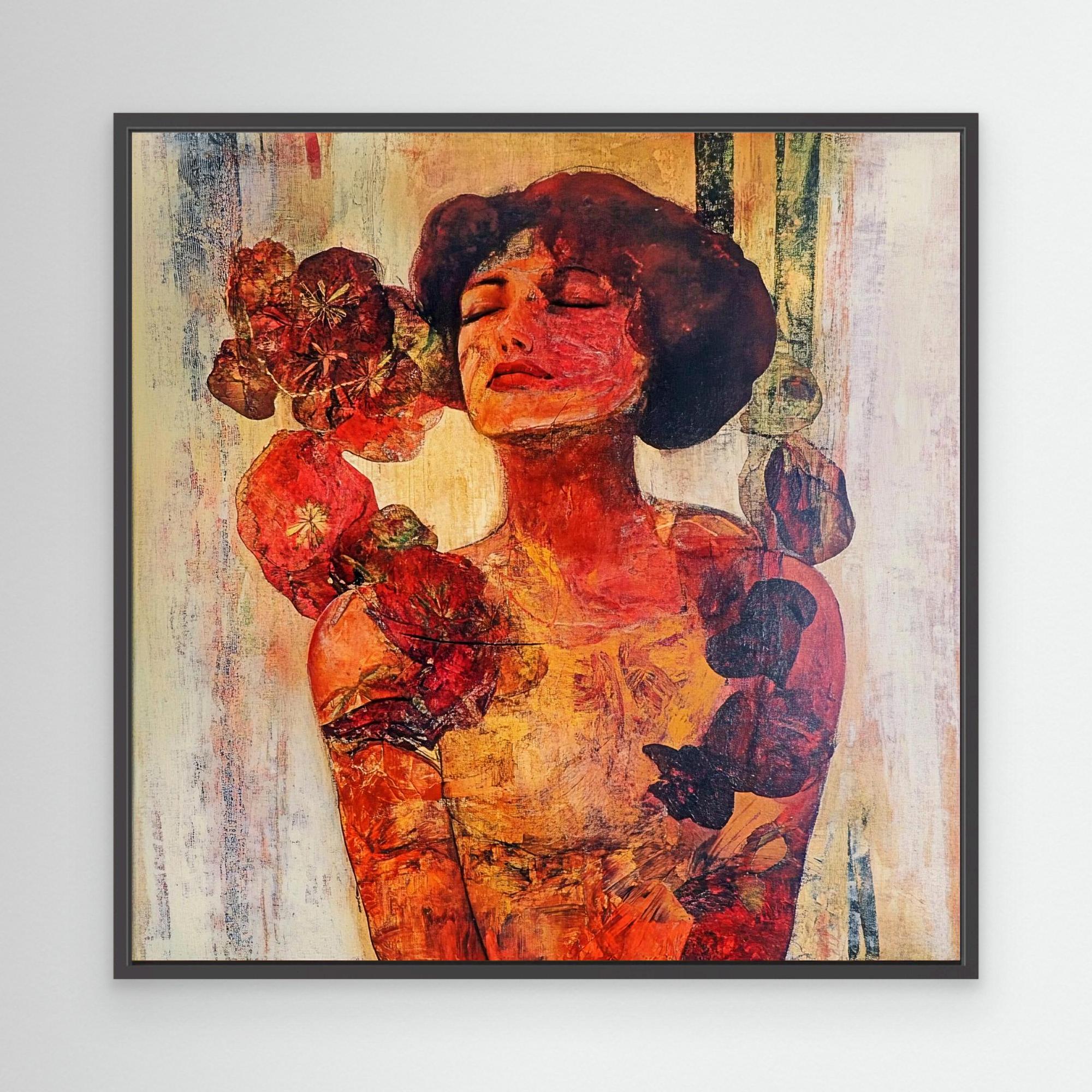 Canvas Print : Radiant Serenity – Vintage Floral Portrait Wall Art modern abstract canvas wall art by Rossetti Art – luxury interior design artwork for living room, bedroom, office – HandmadeCanvasPrint PortraitWallDecor VintageWallArt