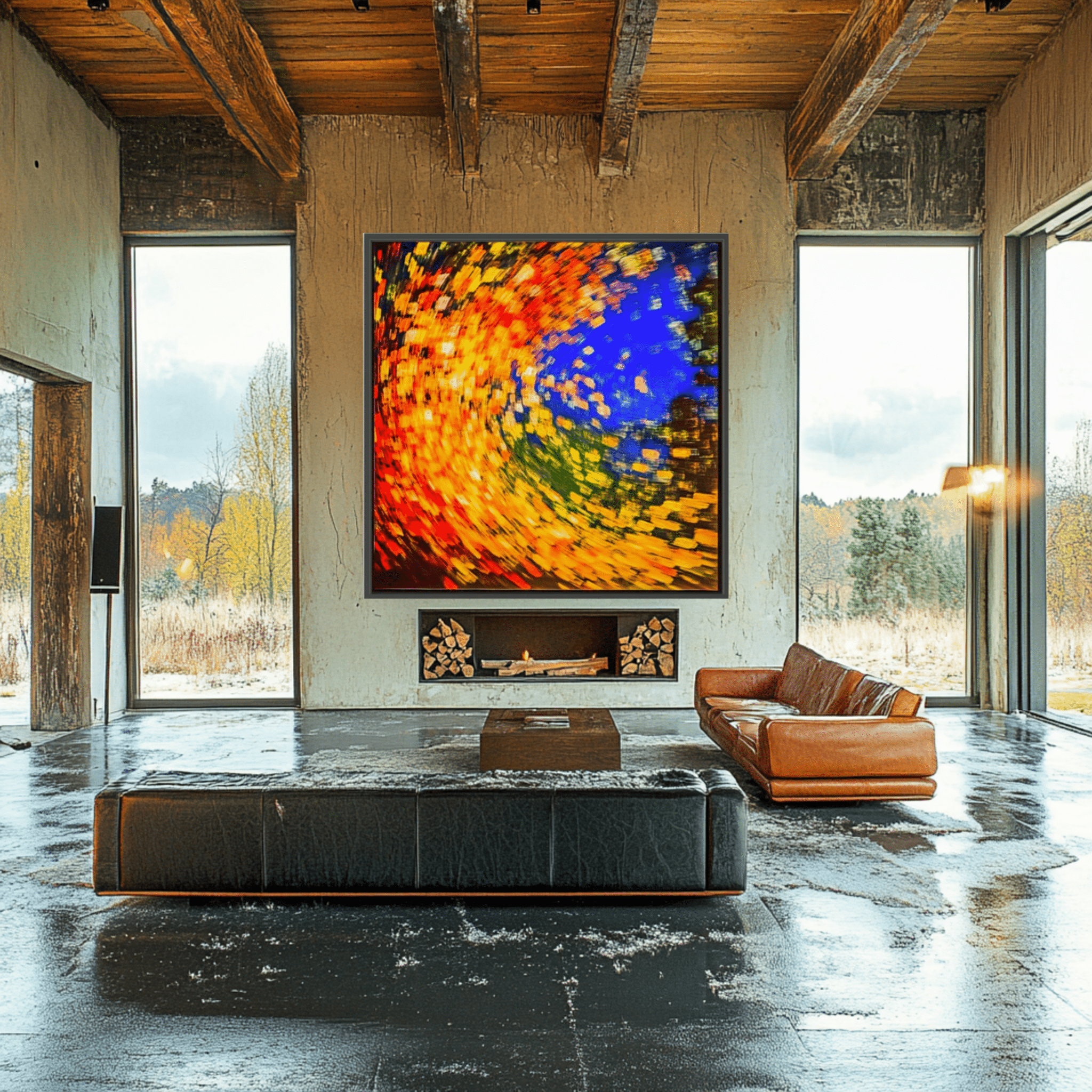 Canvas Print: Radiant Vortex - Abstract Color Spiral modern abstract canvas wall art by Rossetti Art – luxury interior design artwork for living room, bedroom, office – abstract color spiral bold home decor dynamic abstract painting
