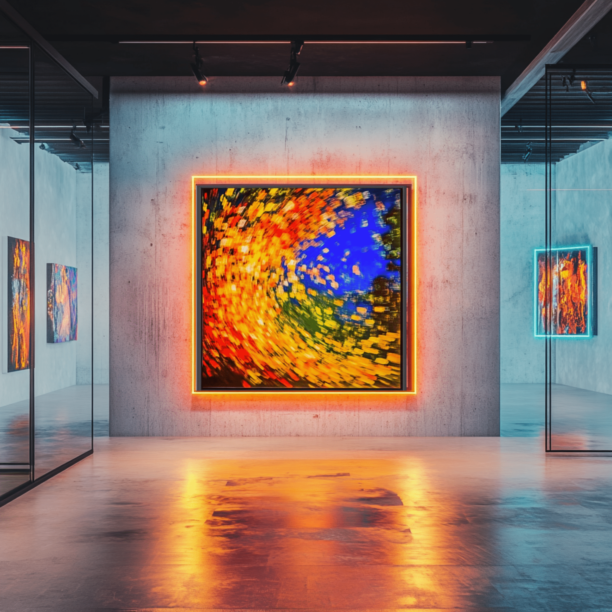 Canvas Print: Radiant Vortex - Abstract Color Spiral modern abstract canvas wall art by Rossetti Art – luxury interior design artwork for living room, bedroom, office – abstract color spiral bold home decor dynamic abstract painting