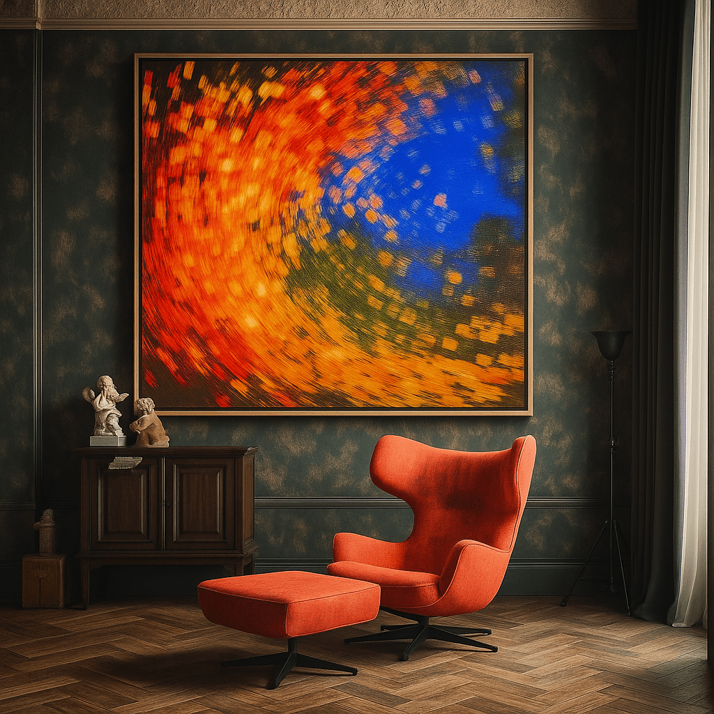 Canvas Print: Radiant Vortex - Abstract Color Spiral modern abstract canvas wall art by Rossetti Art – luxury interior design artwork for living room, bedroom, office – abstract color spiral bold home decor dynamic abstract painting