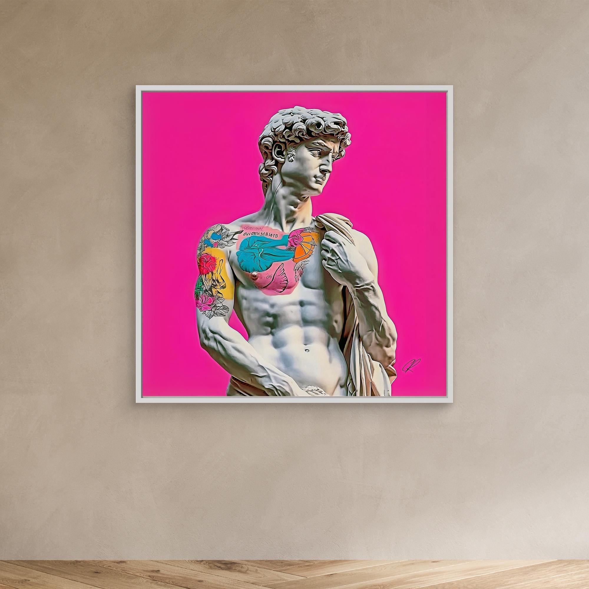Canvas Print: "Rebel Renaissance" – Michelangelo's David with Tattoos modern abstract canvas wall art by Rossetti Art – luxury interior design artwork for living room, bedroom, office – Contemporary Art for Sale contemporary art piece Contemporary art print