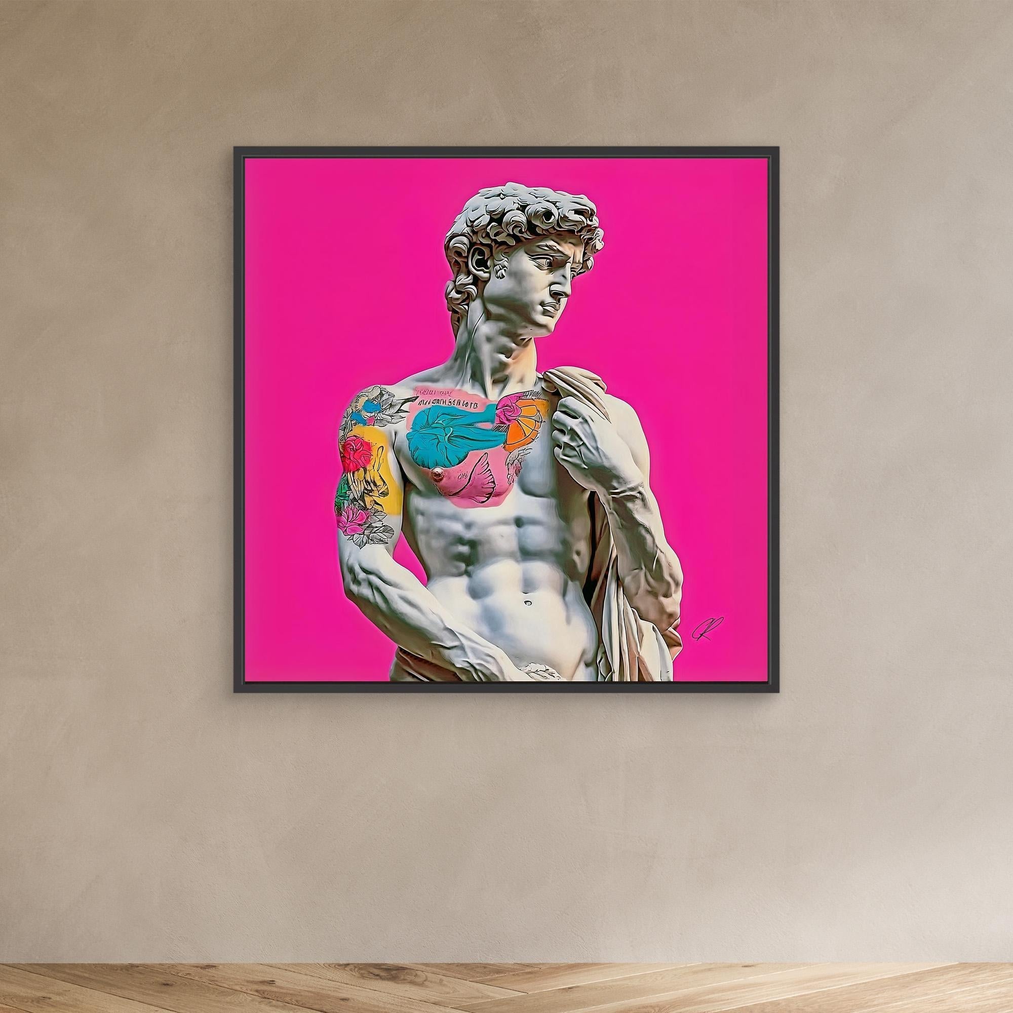 Canvas Print: "Rebel Renaissance" – Michelangelo's David with Tattoos modern abstract canvas wall art by Rossetti Art – luxury interior design artwork for living room, bedroom, office – Contemporary Art for Sale contemporary art piece Contemporary art print