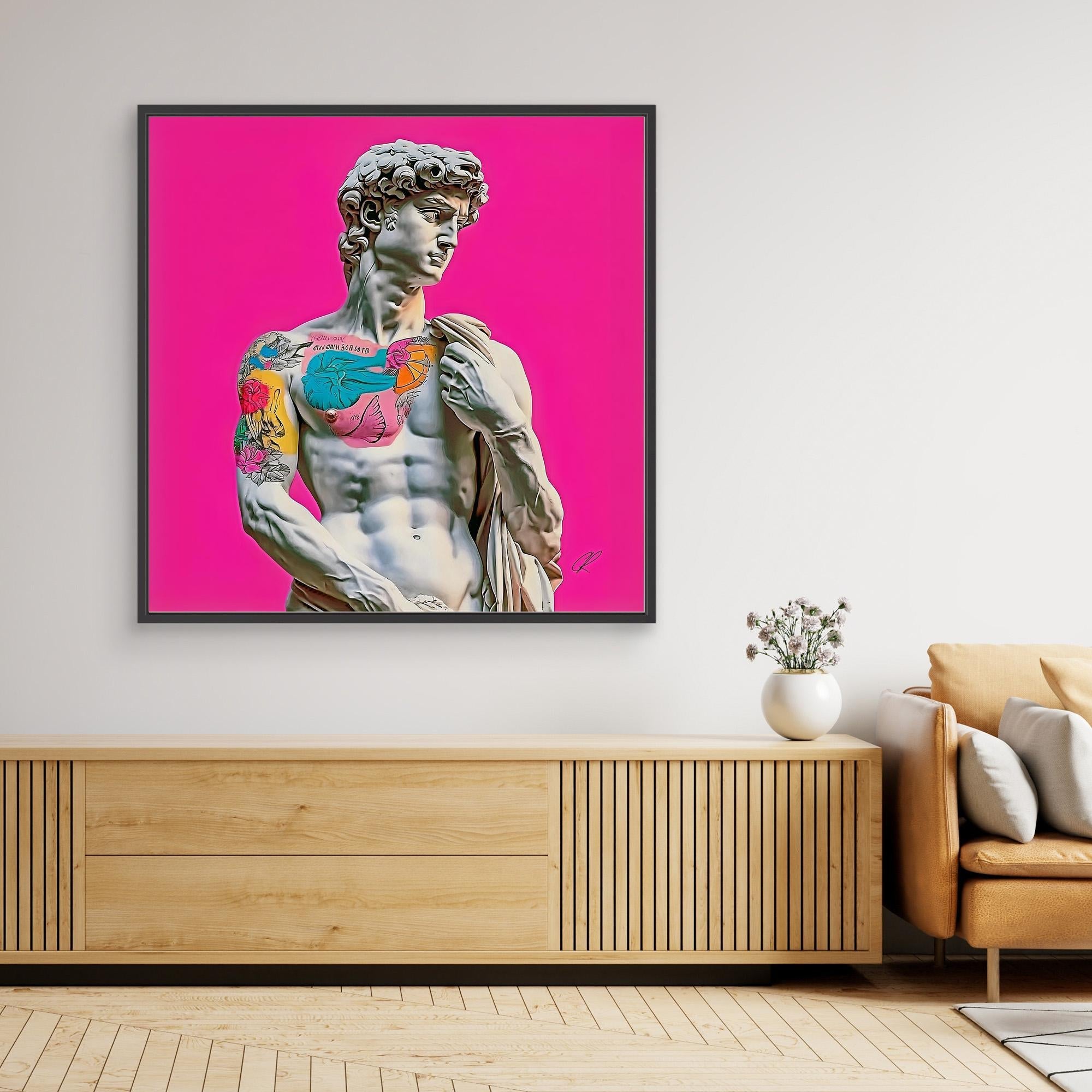 Canvas Print: "Rebel Renaissance" – Michelangelo's David with Tattoos modern abstract canvas wall art by Rossetti Art – luxury interior design artwork for living room, bedroom, office – Contemporary Art for Sale contemporary art piece Contemporary art print