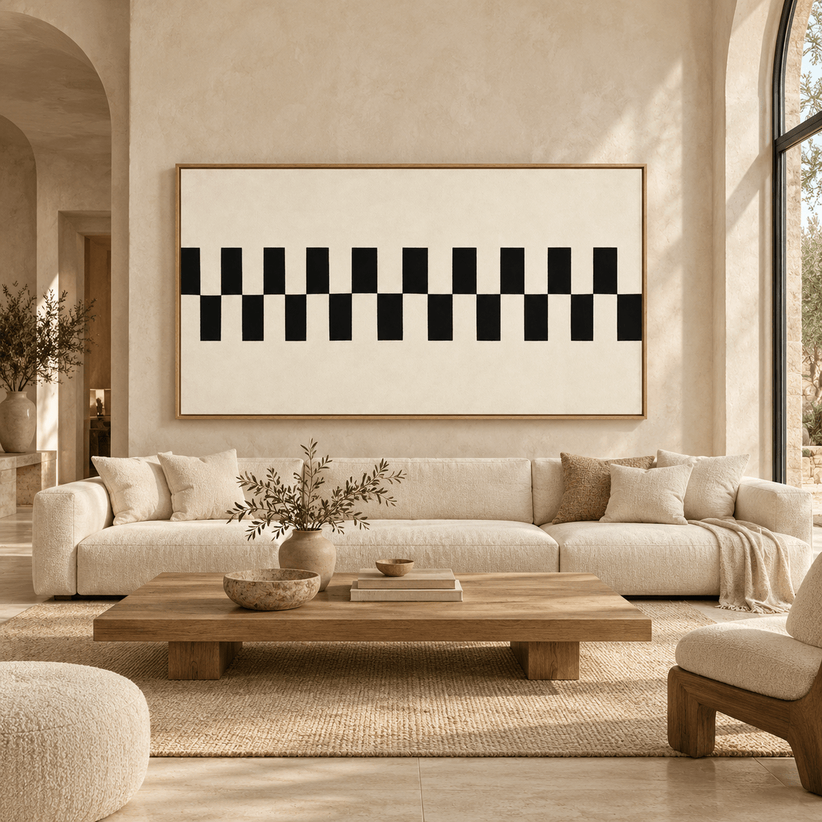 Rectangle Wall Art – Ivory Cadence canvas print above a sofa by Rossetti Art