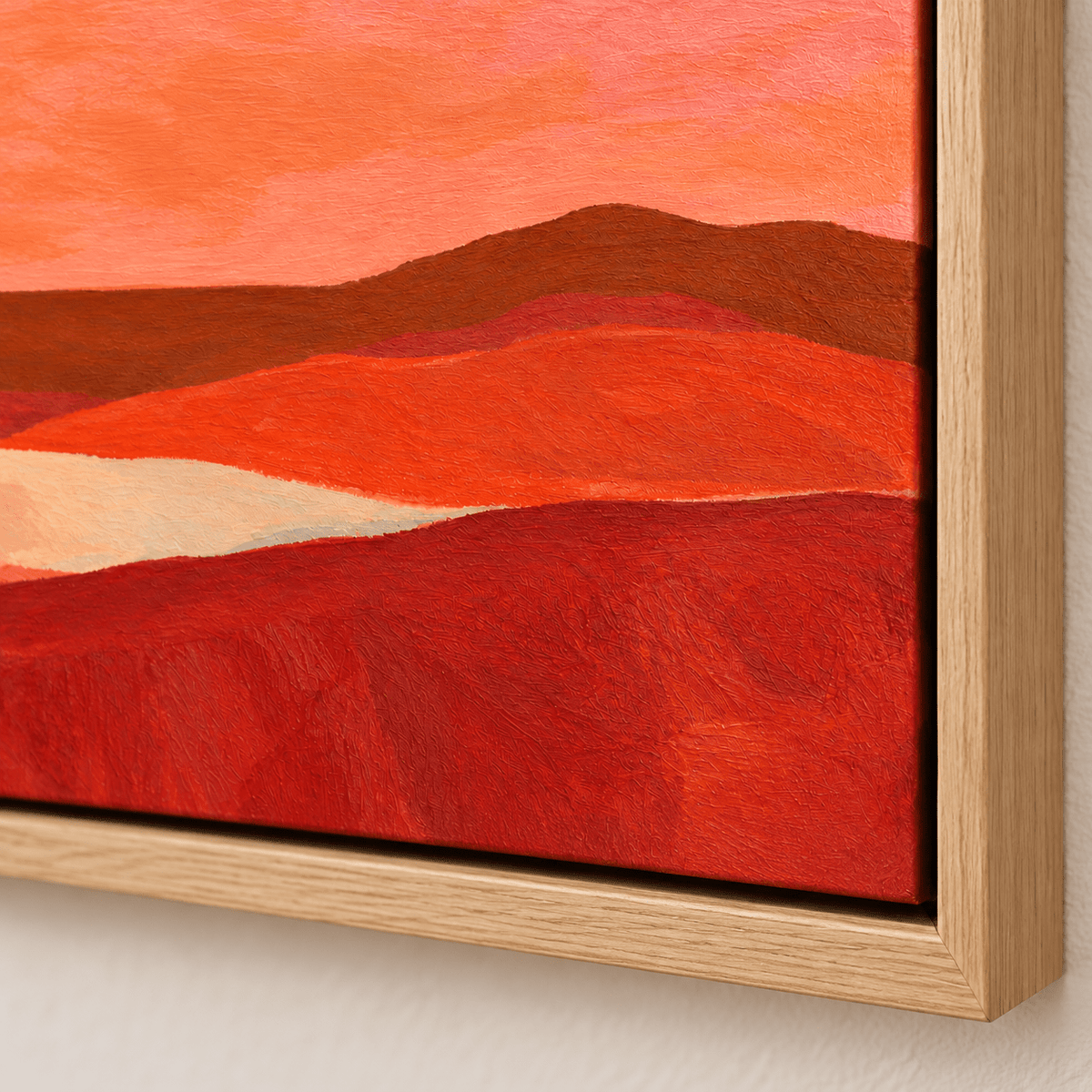 Red Abstract Art – Ember Valley by Rossetti Art, close-up of the brushed texture and corner