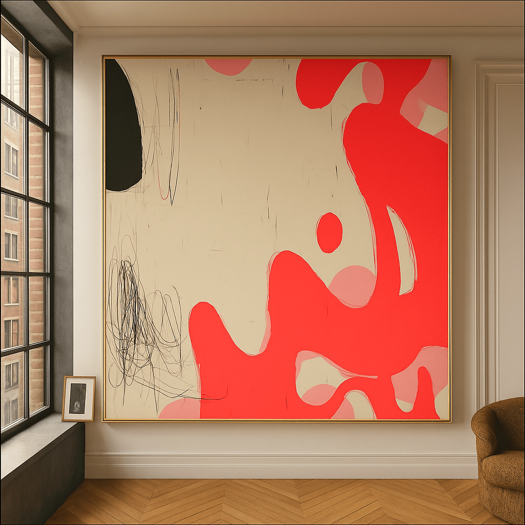 Canvas Print: Red Abstract Canvas Wall Art – Modern Expressionist Canvas Print for Luxury Interiors | Rossetti Art modern abstract canvas wall art by Rossetti Art – luxury interior design artwork for living room, bedroom, office – abstract wall art contemporary wall design extra large canvas wall art for living room