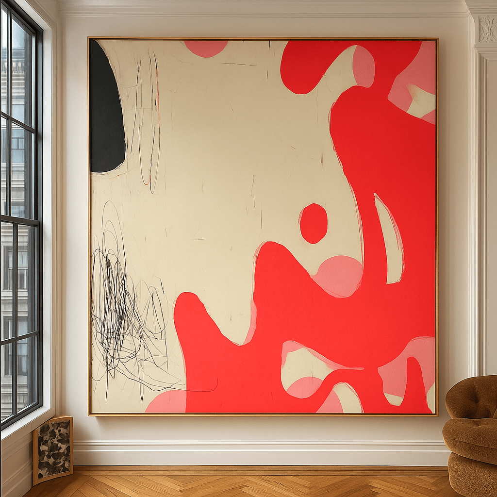 Canvas Print: Red Abstract Canvas Wall Art – Modern Expressionist Canvas Print for Luxury Interiors | Rossetti Art modern abstract canvas wall art by Rossetti Art – luxury interior design artwork for living room, bedroom, office – abstract wall art contemporary wall design extra large canvas wall art for living room