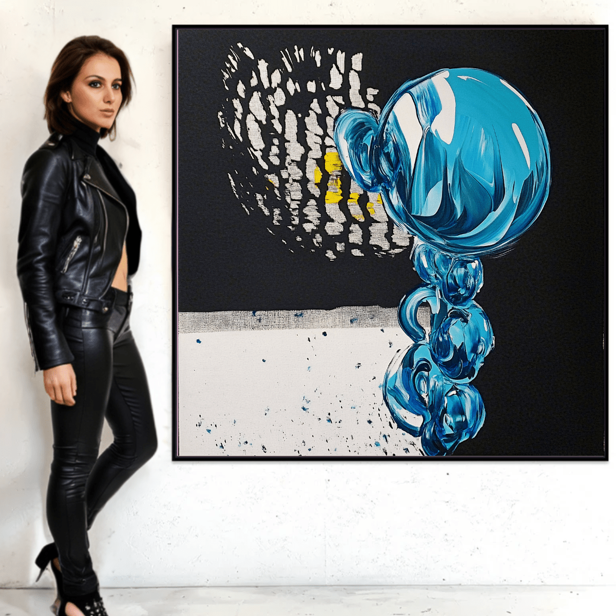 Canvas Print : Reflections in Motion – Abstract Modern Wall Art Print modern abstract canvas wall art by Rossetti Art – luxury interior design artwork for living room, bedroom, office – Abstract artwork abstract blue painting handmade wall art