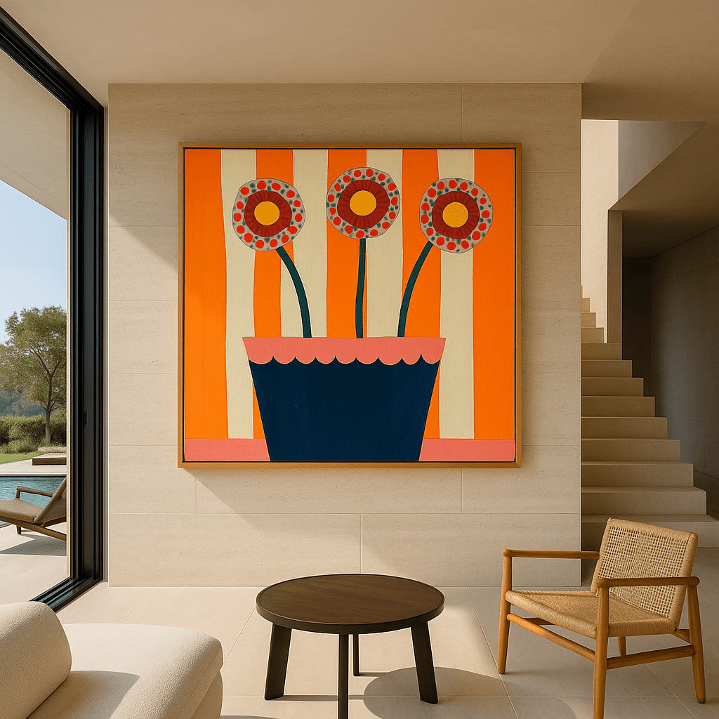 Canvas Print: Retro Bloom – Retro Floral Print Art modern abstract canvas wall art by Rossetti Art – luxury interior design artwork for living room, bedroom, office – contemporary art piece Contemporary Canvas Art Contemporary canvas print