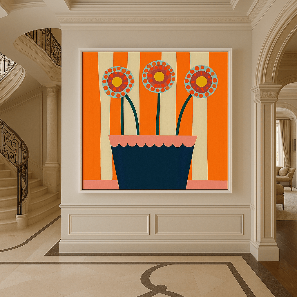 Canvas Print: Retro Bloom – Retro Floral Print Art modern abstract canvas wall art by Rossetti Art – luxury interior design artwork for living room, bedroom, office – contemporary art piece Contemporary Canvas Art Contemporary canvas print