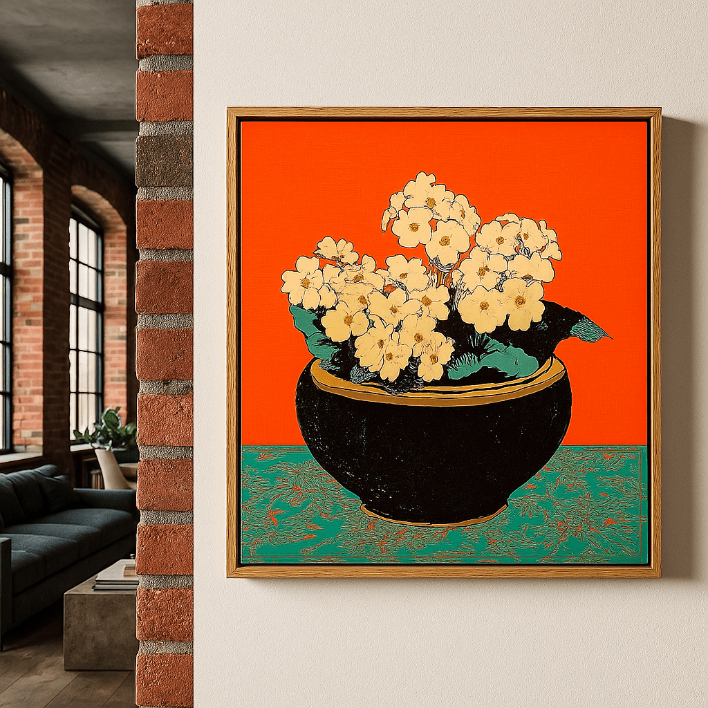 Canvas Print: Retro Floral Canvas Print – Bold Flower Pot Wall Art - Chiara Rossetti