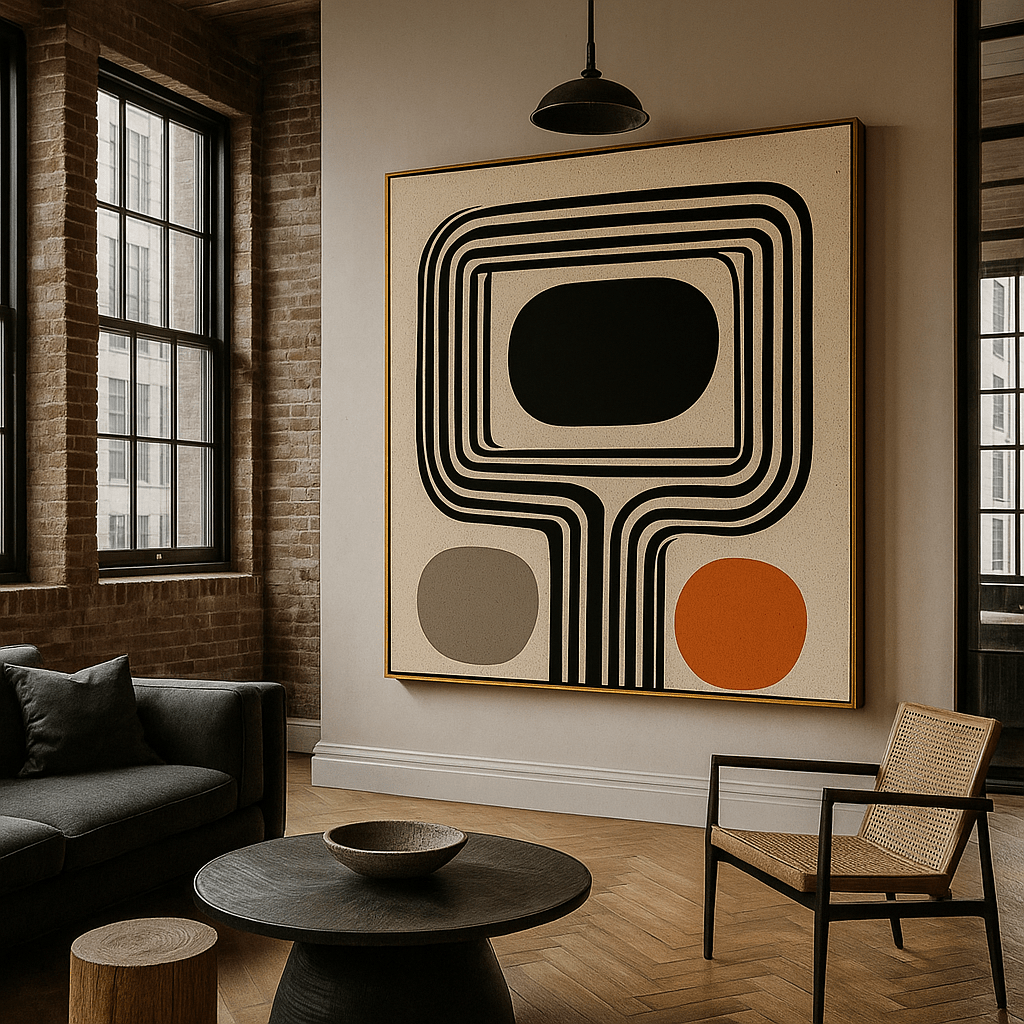 Canvas Print: Retro Frame – Mid - Century Modern Abstract Canvas Print | Minimalist Wall Art by Chiara Rossetti modern abstract canvas wall art by Rossetti Art – luxury interior design artwork for living room, bedroom, office – abstract wall art contemporary wall design framed abstract canvas