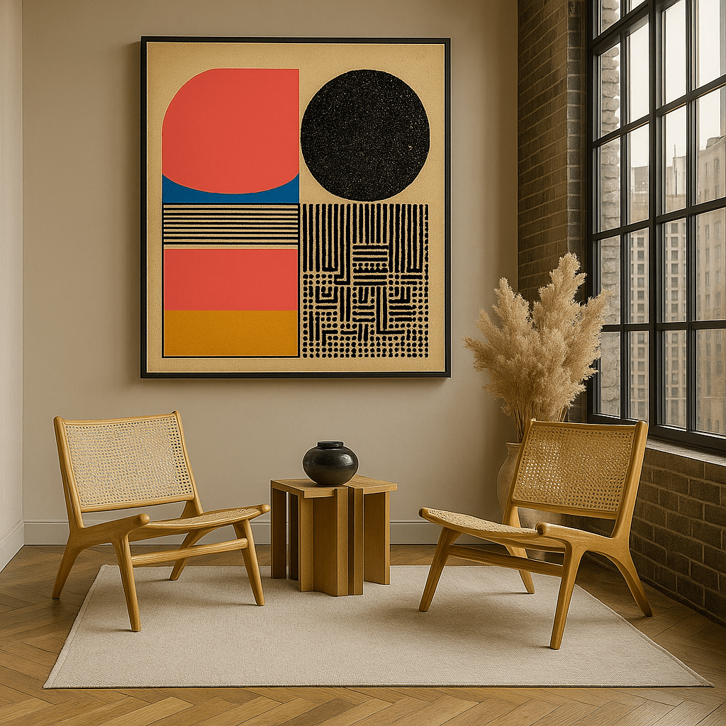 Canvas Print: Retro Grid Groove – Abstract Canvas Art for Modern Interiors modern abstract canvas wall art by Rossetti Art – luxury interior design artwork for living room, bedroom, office – abstract wall art bold geometric art contemporary wall design