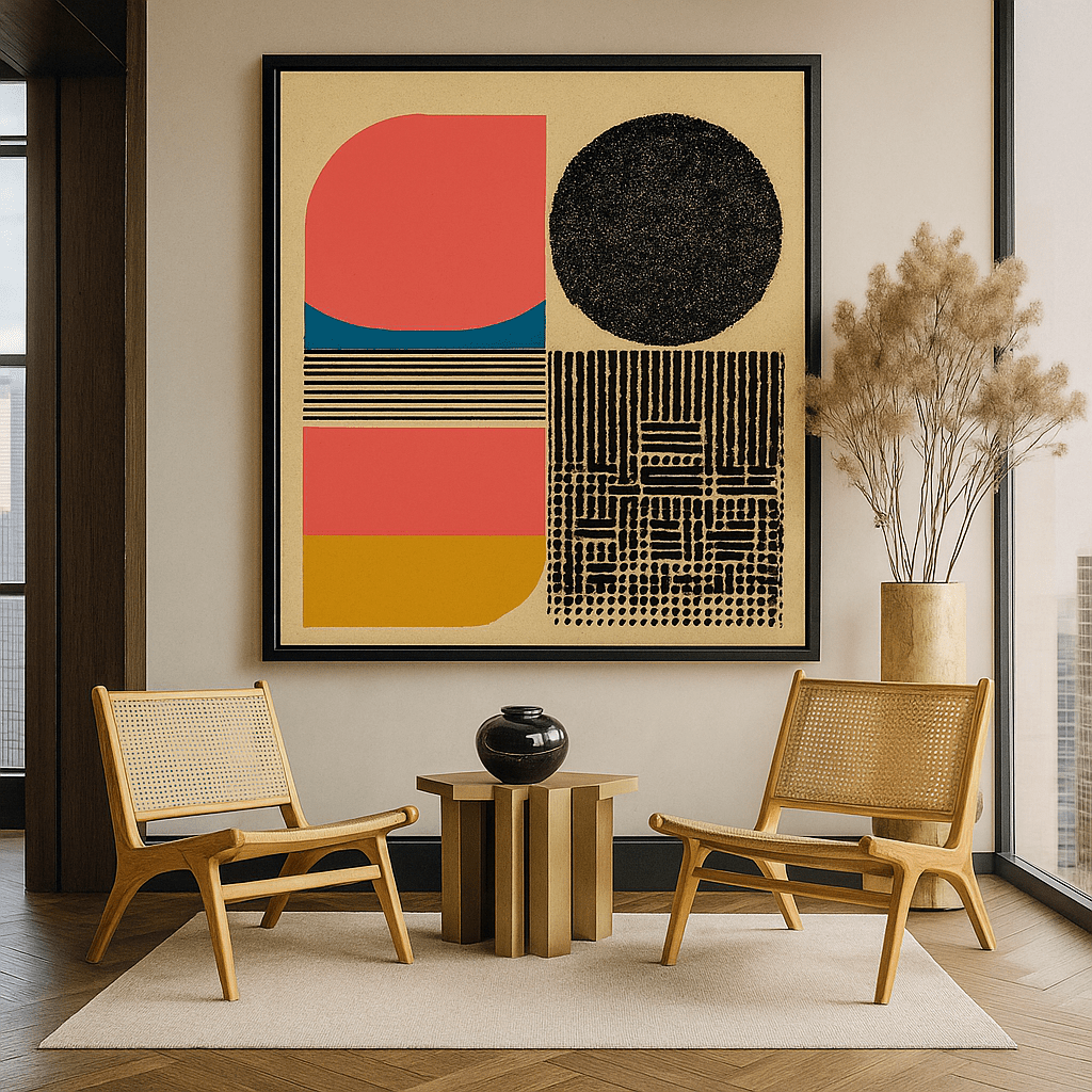 Canvas Print: Retro Grid Groove – Abstract Canvas Art for Modern Interiors modern abstract canvas wall art by Rossetti Art – luxury interior design artwork for living room, bedroom, office – abstract wall art bold geometric art contemporary wall design