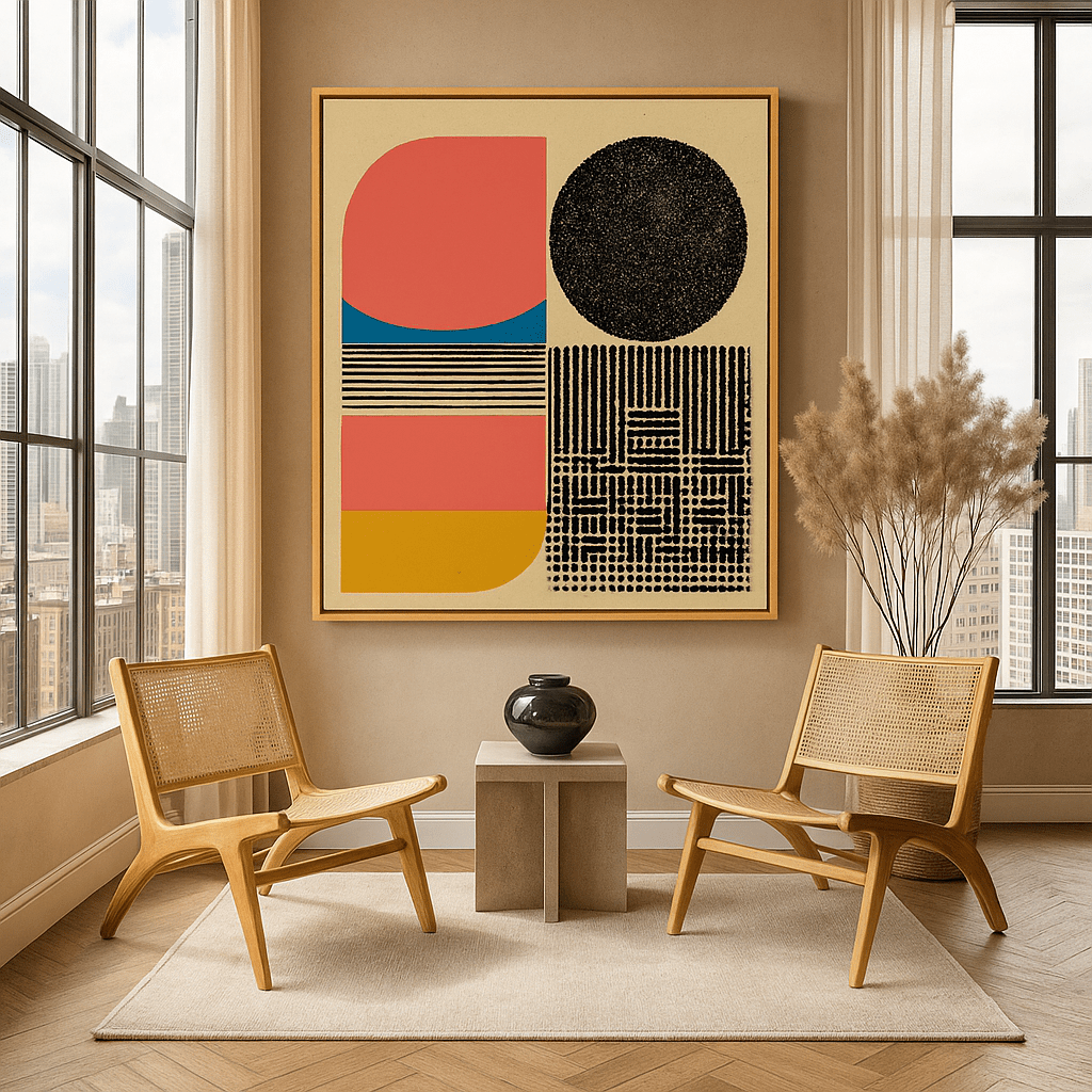 Canvas Print: Retro Grid Groove – Abstract Canvas Art for Modern Interiors modern abstract canvas wall art by Rossetti Art – luxury interior design artwork for living room, bedroom, office – abstract wall art bold geometric art contemporary wall design