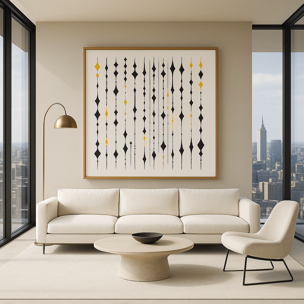 Canvas Print: Rhythm Skyline - Modern Abstract Art modern abstract canvas wall art by Rossetti Art – luxury interior design artwork for living room, bedroom, office – Bold and Dynamic Artistic Home Accent Colorful Statement Wall Art Contemporary Grid Art