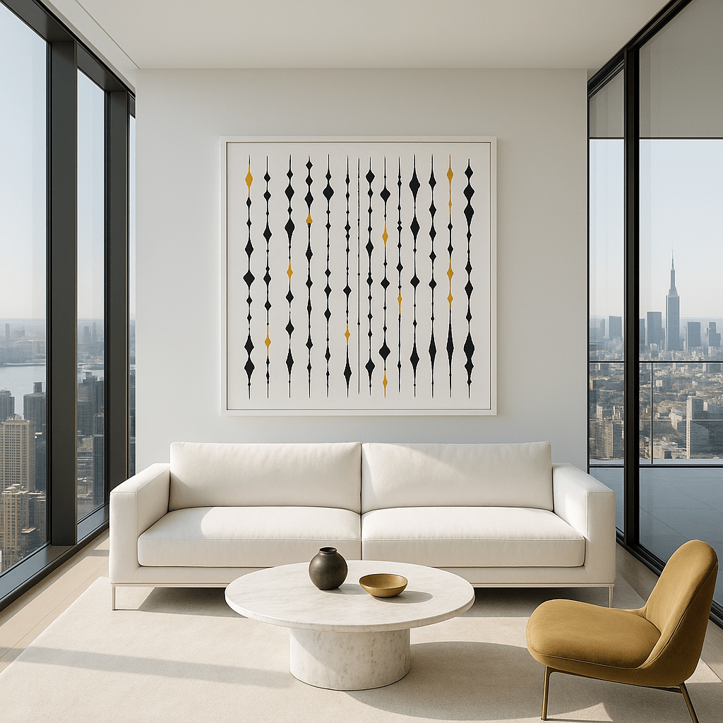 Canvas Print: Rhythm Skyline - Modern Abstract Art modern abstract canvas wall art by Rossetti Art – luxury interior design artwork for living room, bedroom, office – Bold and Dynamic Artistic Home Accent Colorful Statement Wall Art Contemporary Grid Art