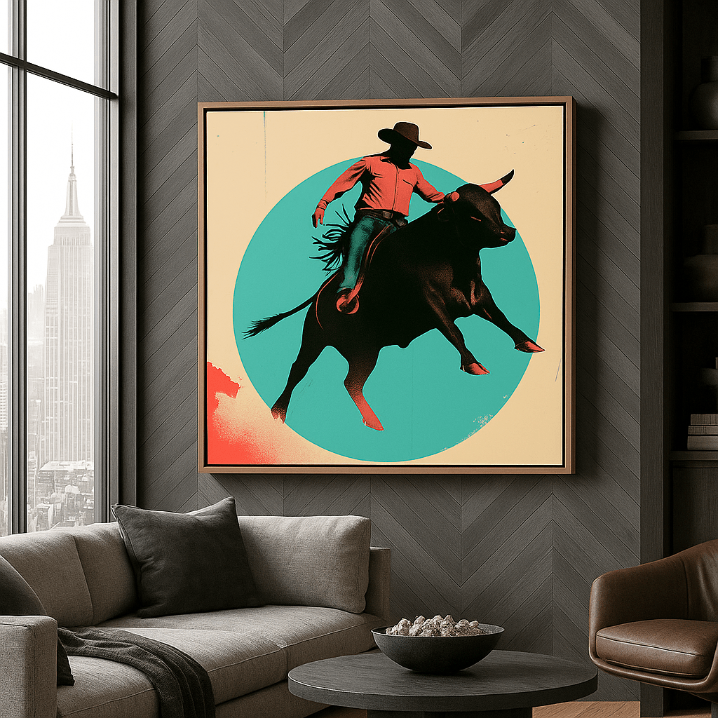 Canvas Print: Rodeo Spirit Canvas - Modern Western Canvas Print | Cowboy Wall Art modern abstract canvas wall art by Rossetti Art – luxury interior design artwork for living room, bedroom, office – canvas print art Chiara Rossetti figurative