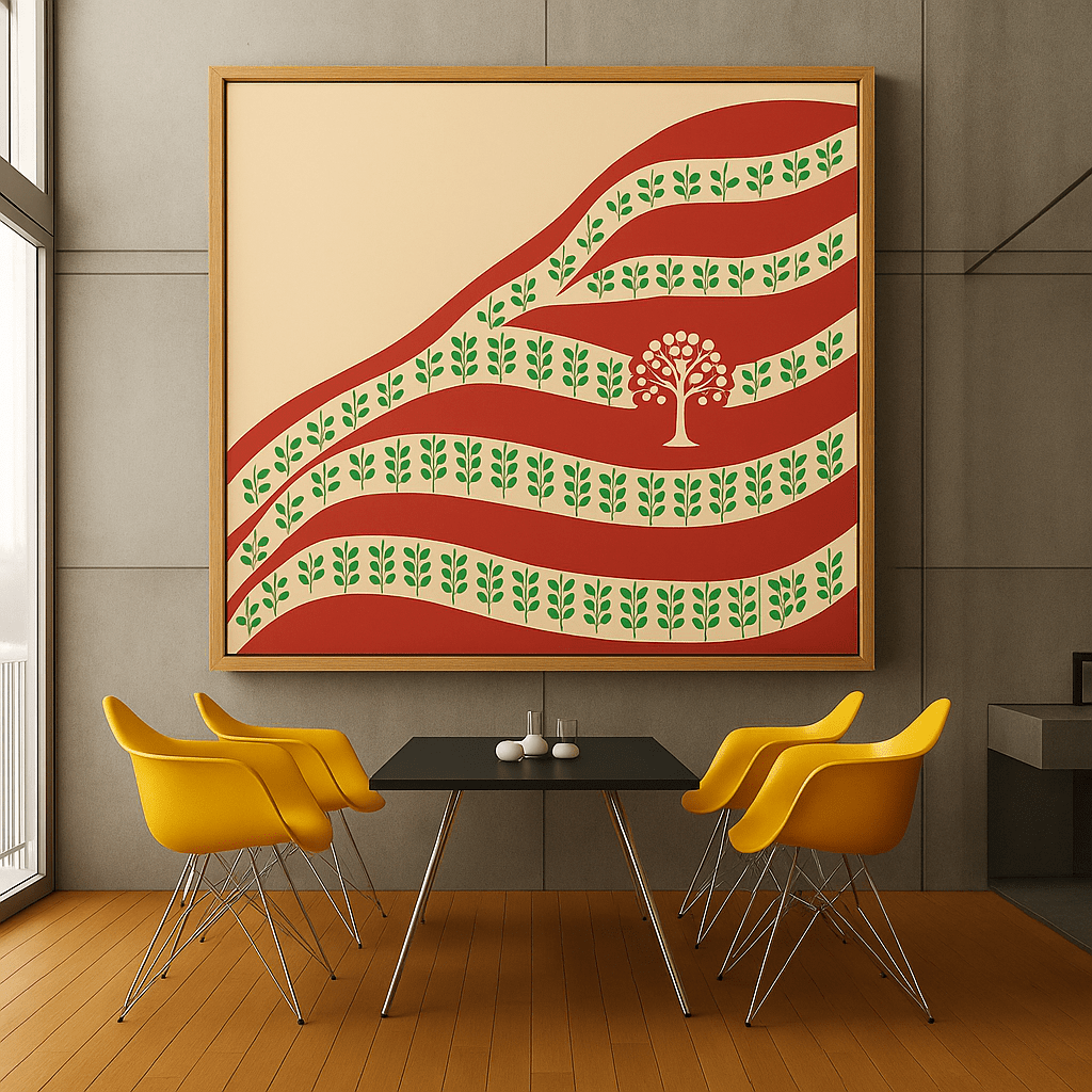 Canvas Print: “Roots & Rows” – Modern Abstract Tree & Pattern Art - Chiara Rossetti