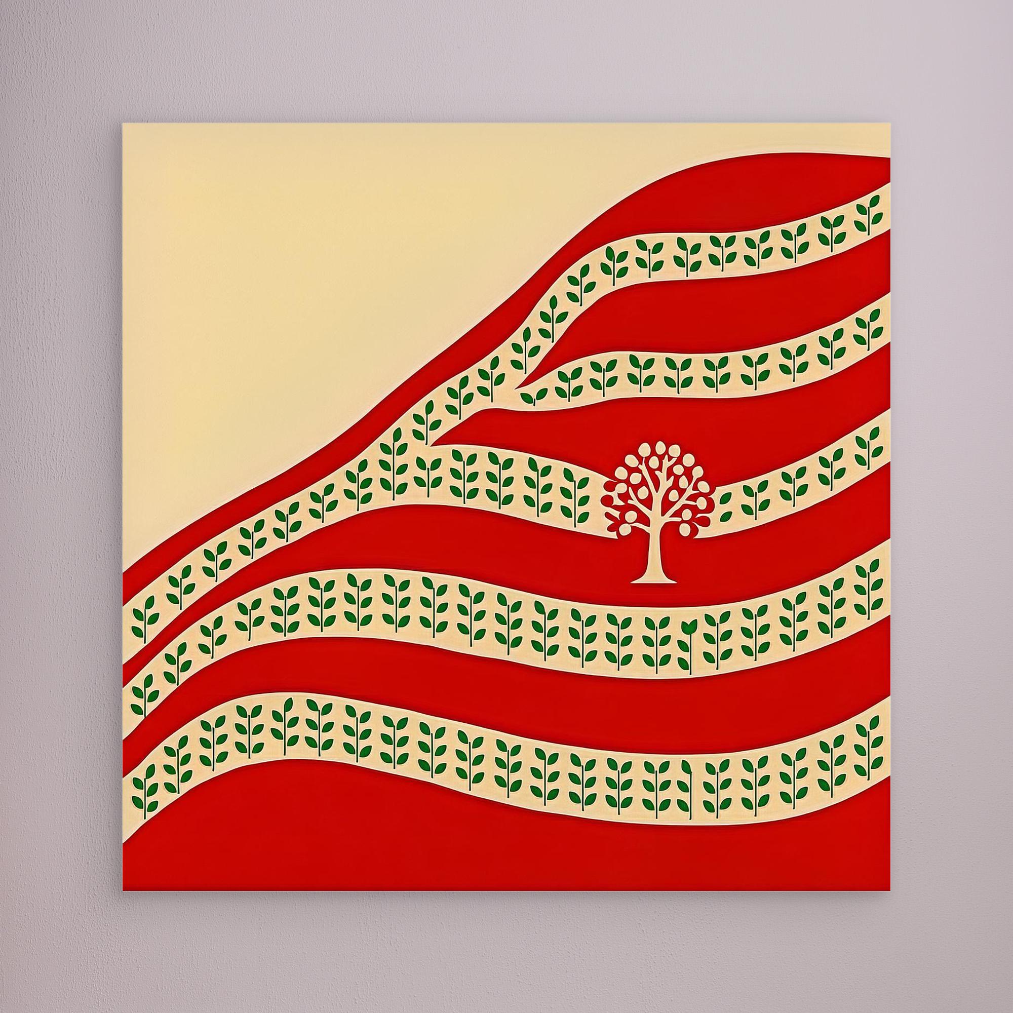 Canvas Print: “Roots & Rows” – Modern Abstract Tree & Pattern Art modern abstract canvas wall art by Rossetti Art – luxury interior design artwork for living room, bedroom, office – Abstract Tree Canvas Boho Organic Art