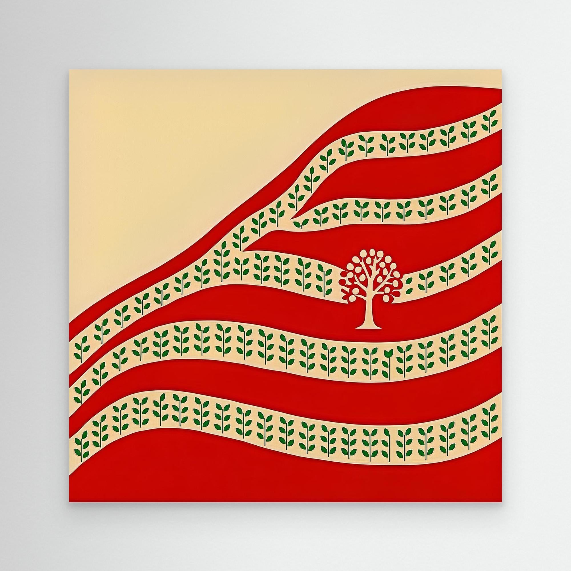 Canvas Print: “Roots & Rows” – Modern Abstract Tree & Pattern Art modern abstract canvas wall art by Rossetti Art – luxury interior design artwork for living room, bedroom, office – Abstract Tree Canvas Boho Organic Art