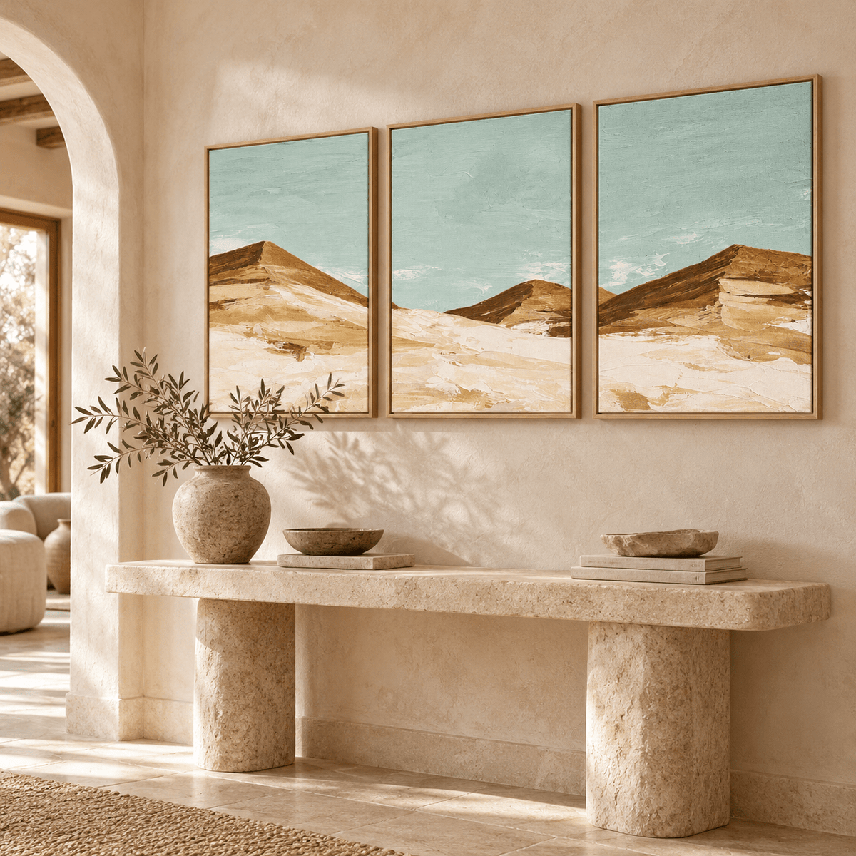 Sand Dune Wall Art – Dune Horizon canvas print set of 3 by Rossetti Art, framed ridge triptych