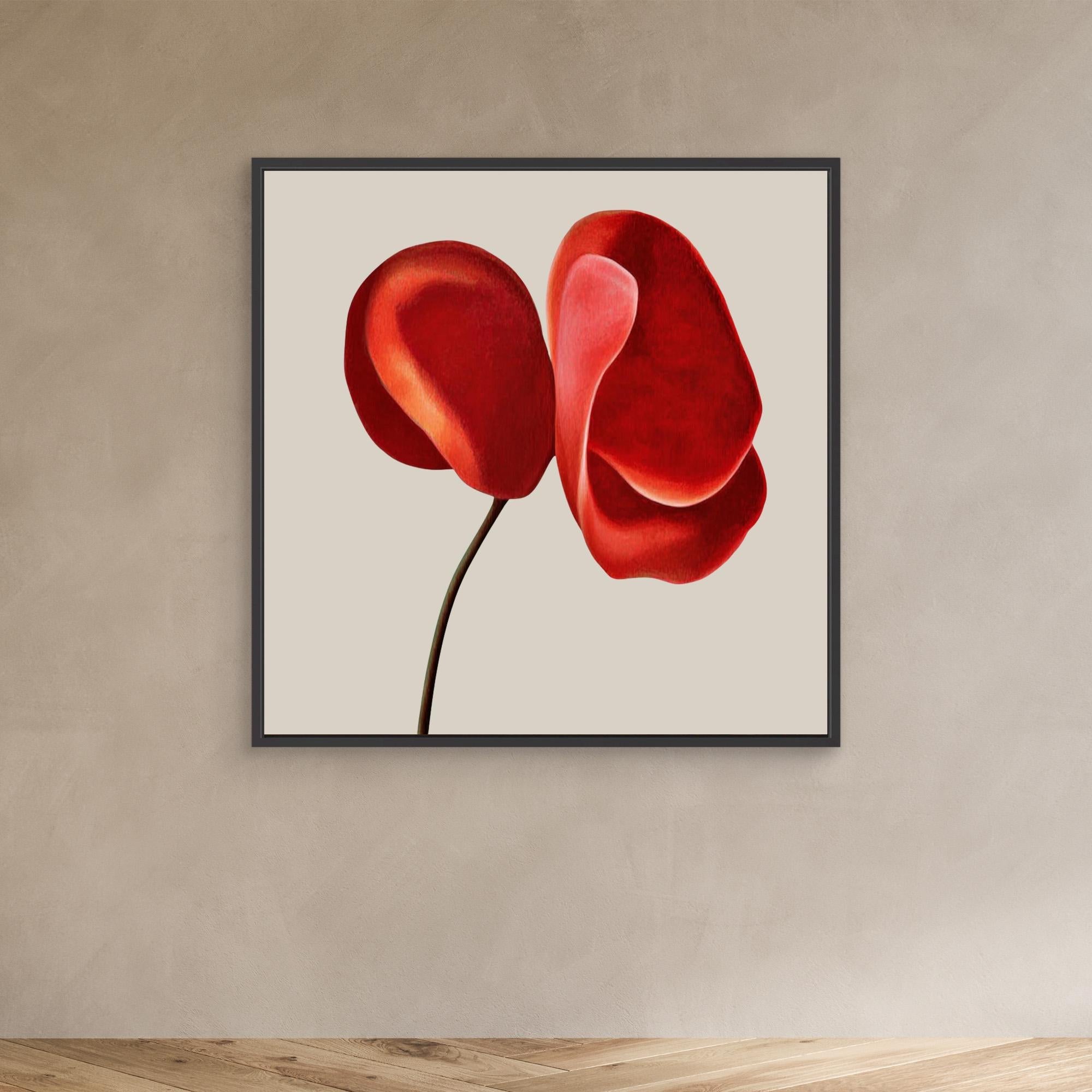 Canvas Print: "Scarlet Petal Harmony" - Abstract Floral Art modern abstract canvas wall art by Rossetti Art – luxury interior design artwork for living room, bedroom, office – Bold floral canvas bold floral portrait contemporary floral decor