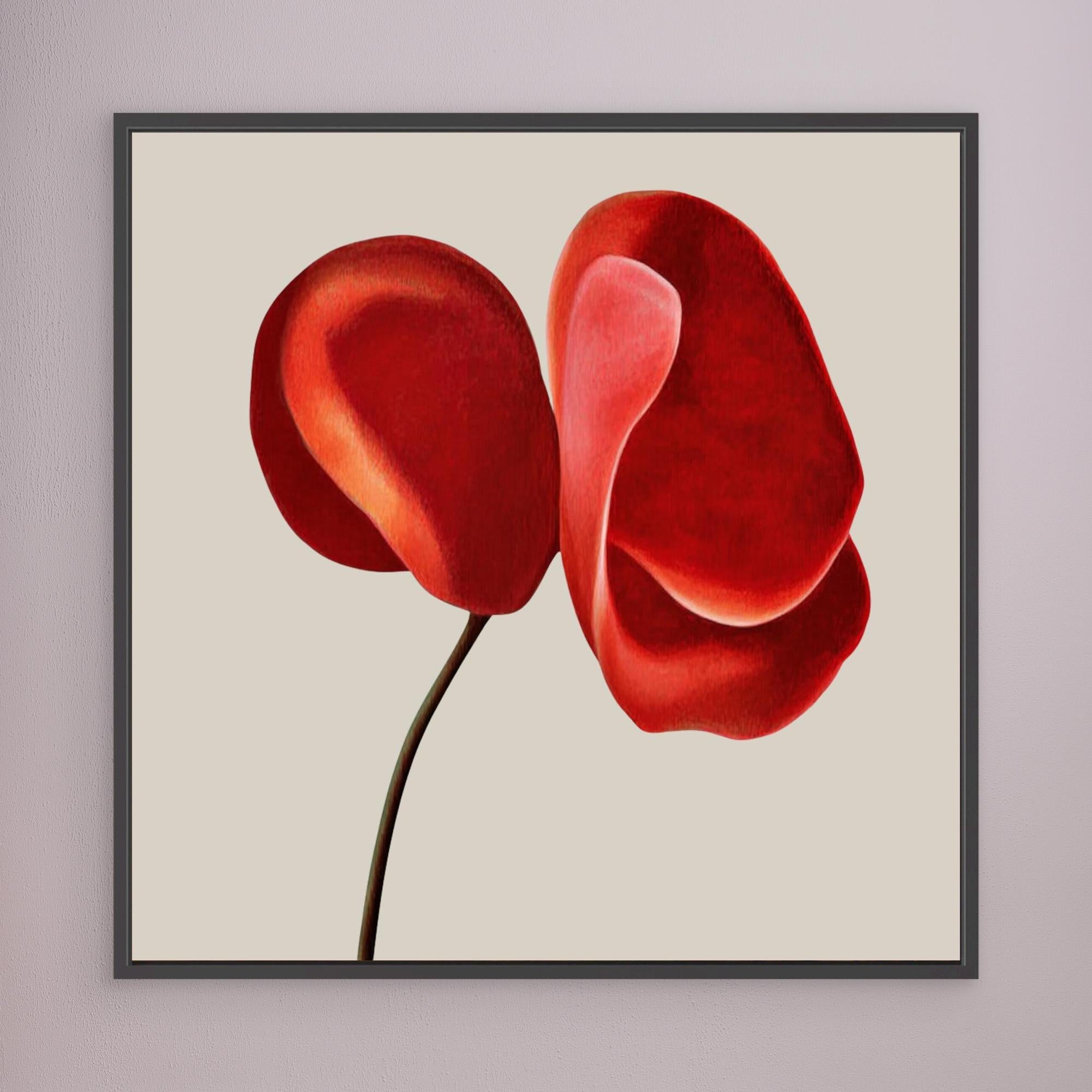 Canvas Print: "Scarlet Petal Harmony" - Abstract Floral Art modern abstract canvas wall art by Rossetti Art – luxury interior design artwork for living room, bedroom, office – Bold floral canvas bold floral portrait contemporary floral decor