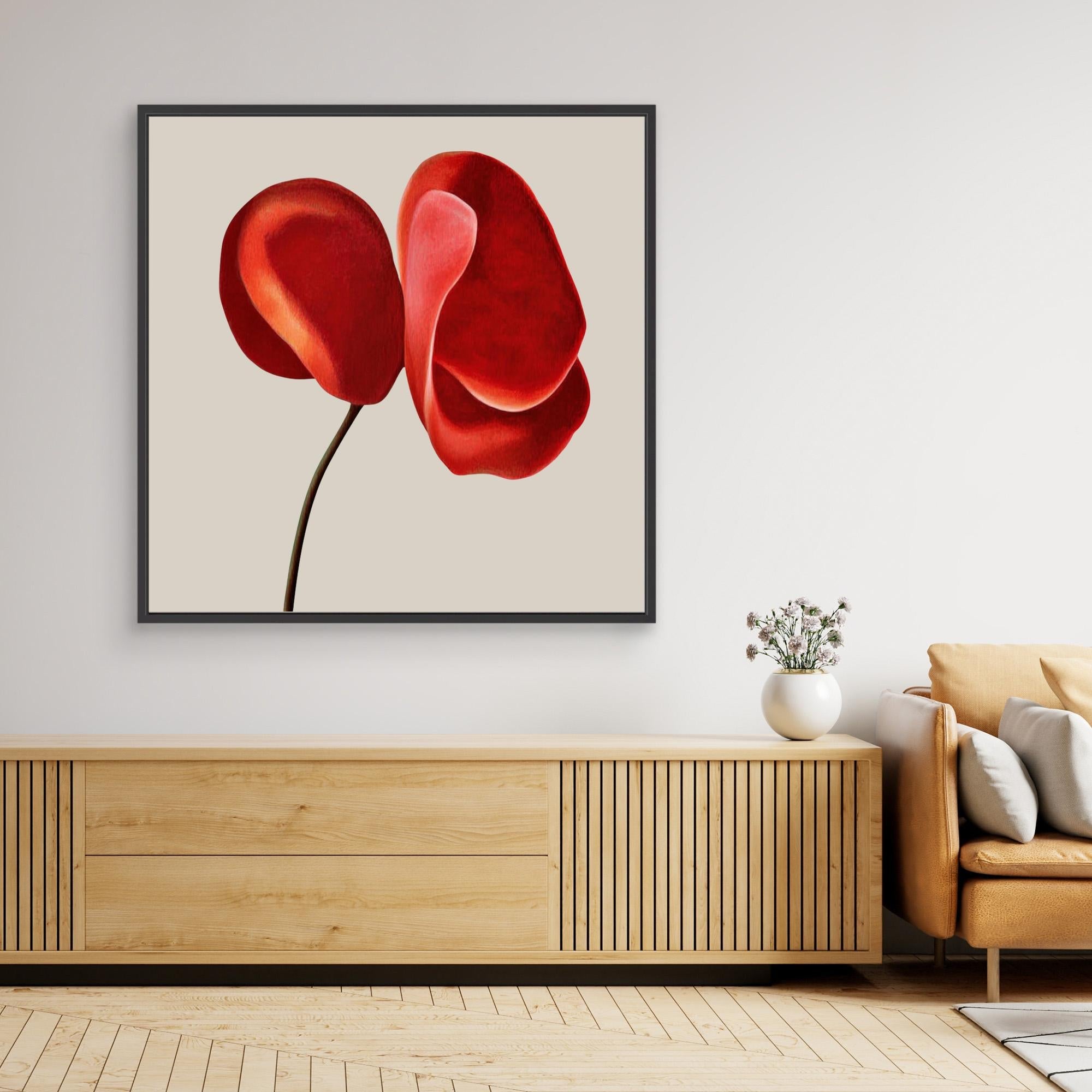 Canvas Print: "Scarlet Petal Harmony" - Abstract Floral Art modern abstract canvas wall art by Rossetti Art – luxury interior design artwork for living room, bedroom, office – Bold floral canvas bold floral portrait contemporary floral decor