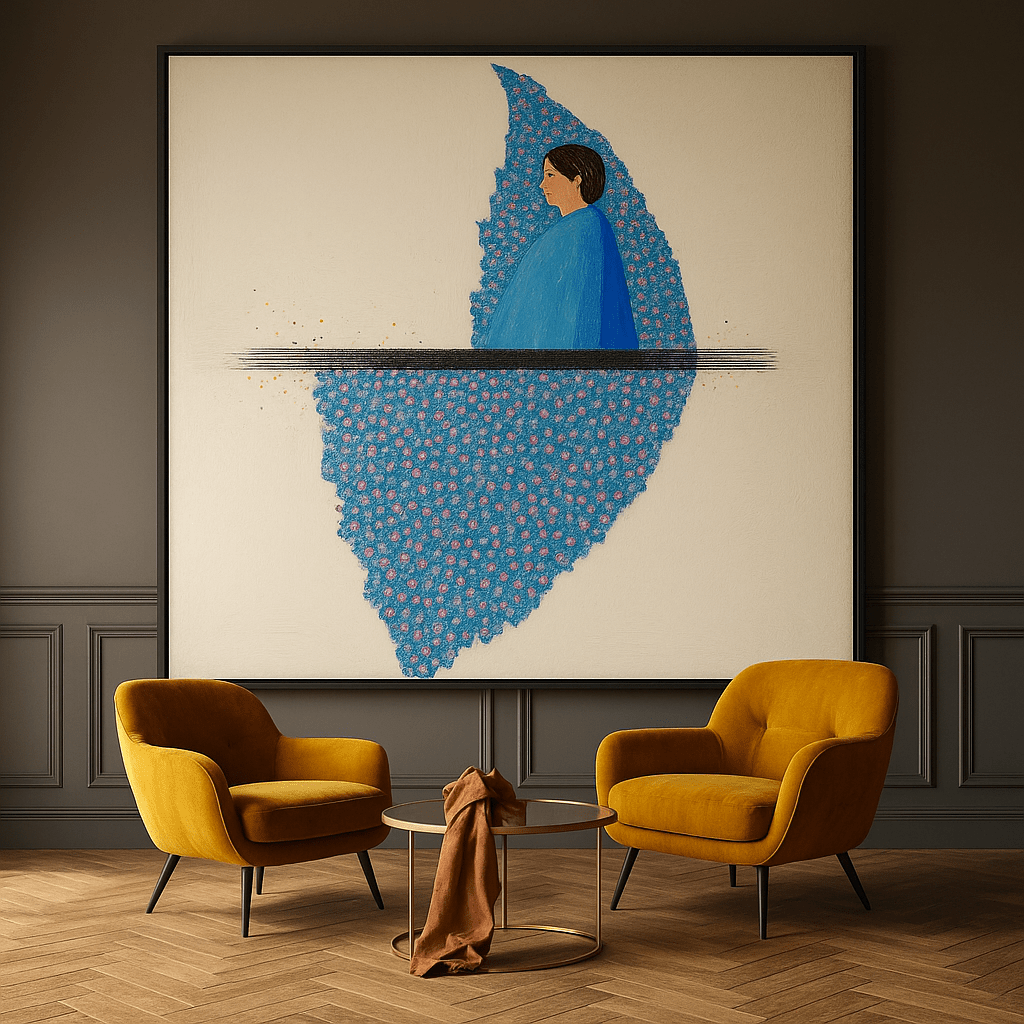 Canvas Print : Serene Blossom Reflection - Abstract Floral Wall Art Canvas modern abstract canvas wall art by Rossetti Art – luxury interior design artwork for living room, bedroom, office – Blue Figure Art Peaceful Wall Decor Ready To Hang Art