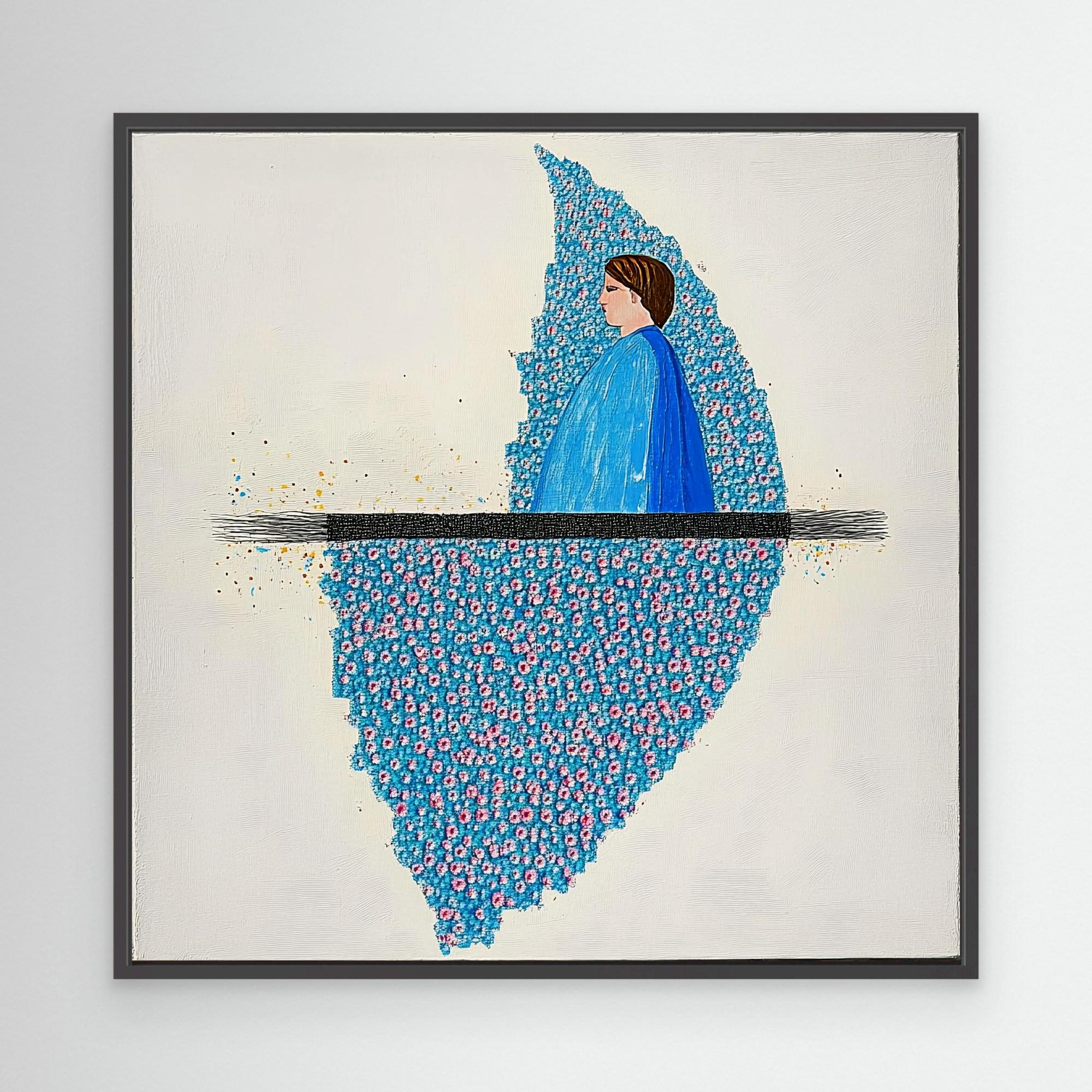 Canvas Print : Serene Blossom Reflection - Abstract Floral Wall Art Canvas modern abstract canvas wall art by Rossetti Art – luxury interior design artwork for living room, bedroom, office – Blue Figure Art Peaceful Wall Decor Ready To Hang Art