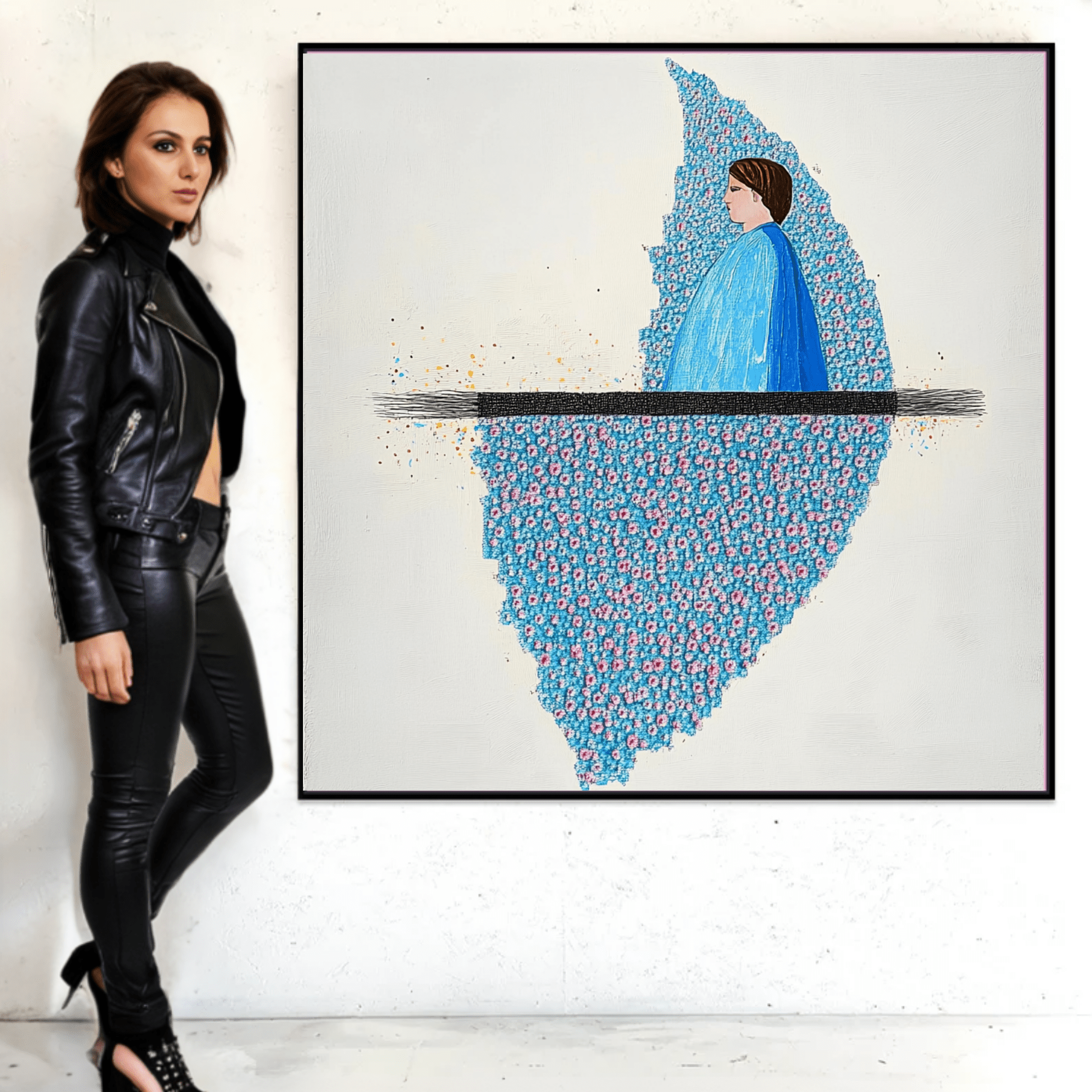 Canvas Print : Serene Blossom Reflection - Abstract Floral Wall Art Canvas modern abstract canvas wall art by Rossetti Art – luxury interior design artwork for living room, bedroom, office – Blue Figure Art Peaceful Wall Decor Ready To Hang Art