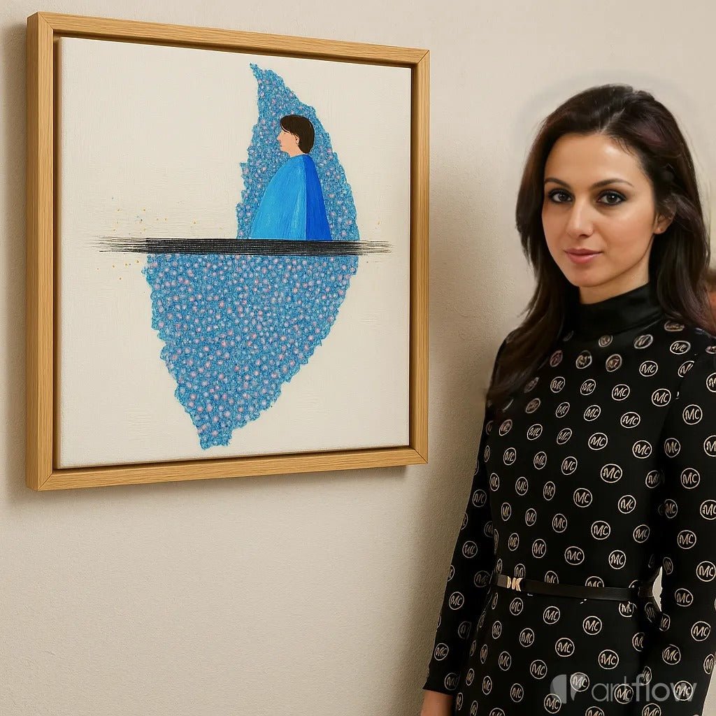 Canvas Print : Serene Blossom Reflection - Abstract Floral Wall Art Canvas modern abstract canvas wall art by Rossetti Art – luxury interior design artwork for living room, bedroom, office – Blue Figure Art Peaceful Wall Decor Ready To Hang Art