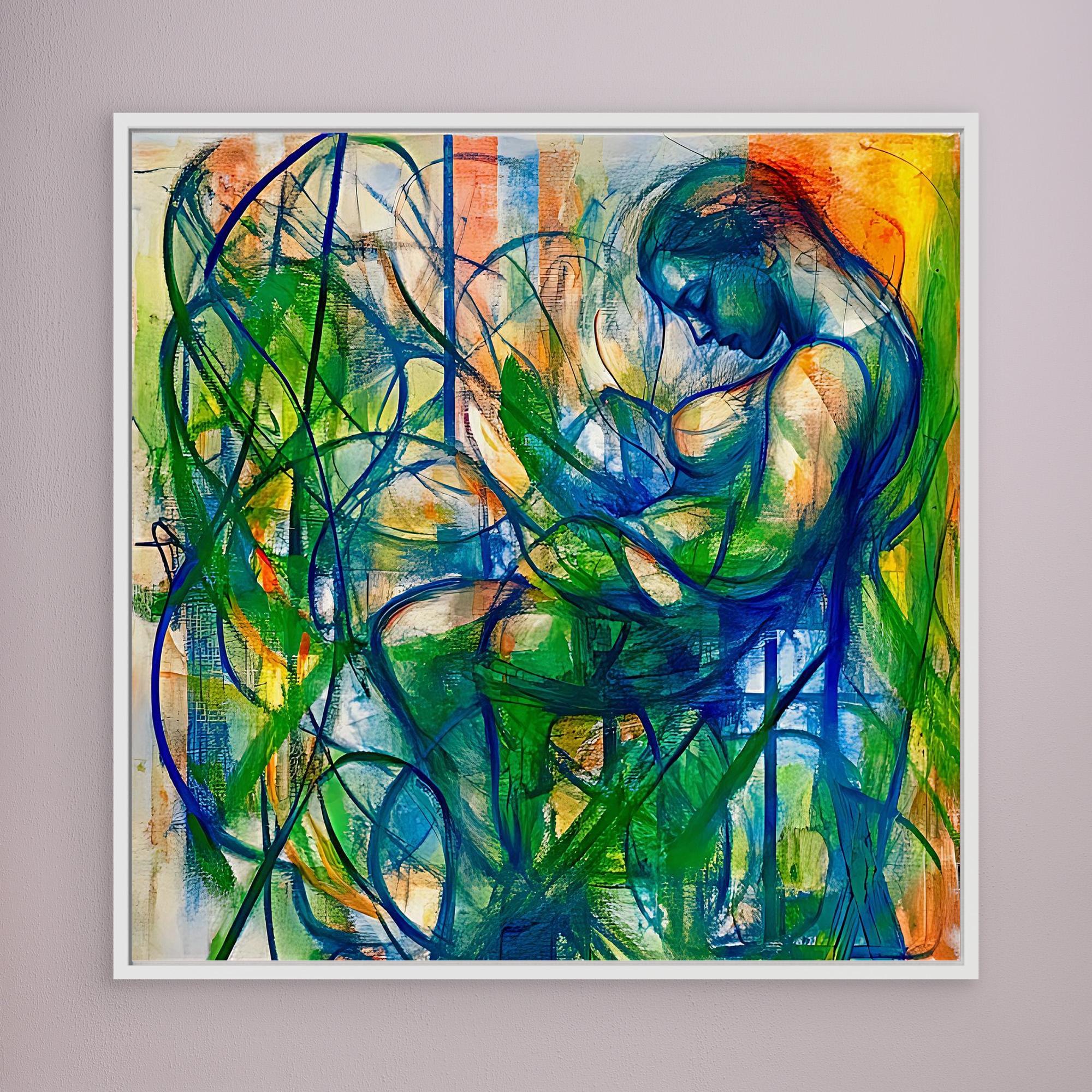 Canvas Print: "Serene Entanglement" - Abstract Figurative Wall Art modern abstract canvas wall art by Rossetti Art – luxury interior design artwork for living room, bedroom, office – Abstract figurative canvas print Dynamic figurative artwork for home decor Large abstract portrait canvas print