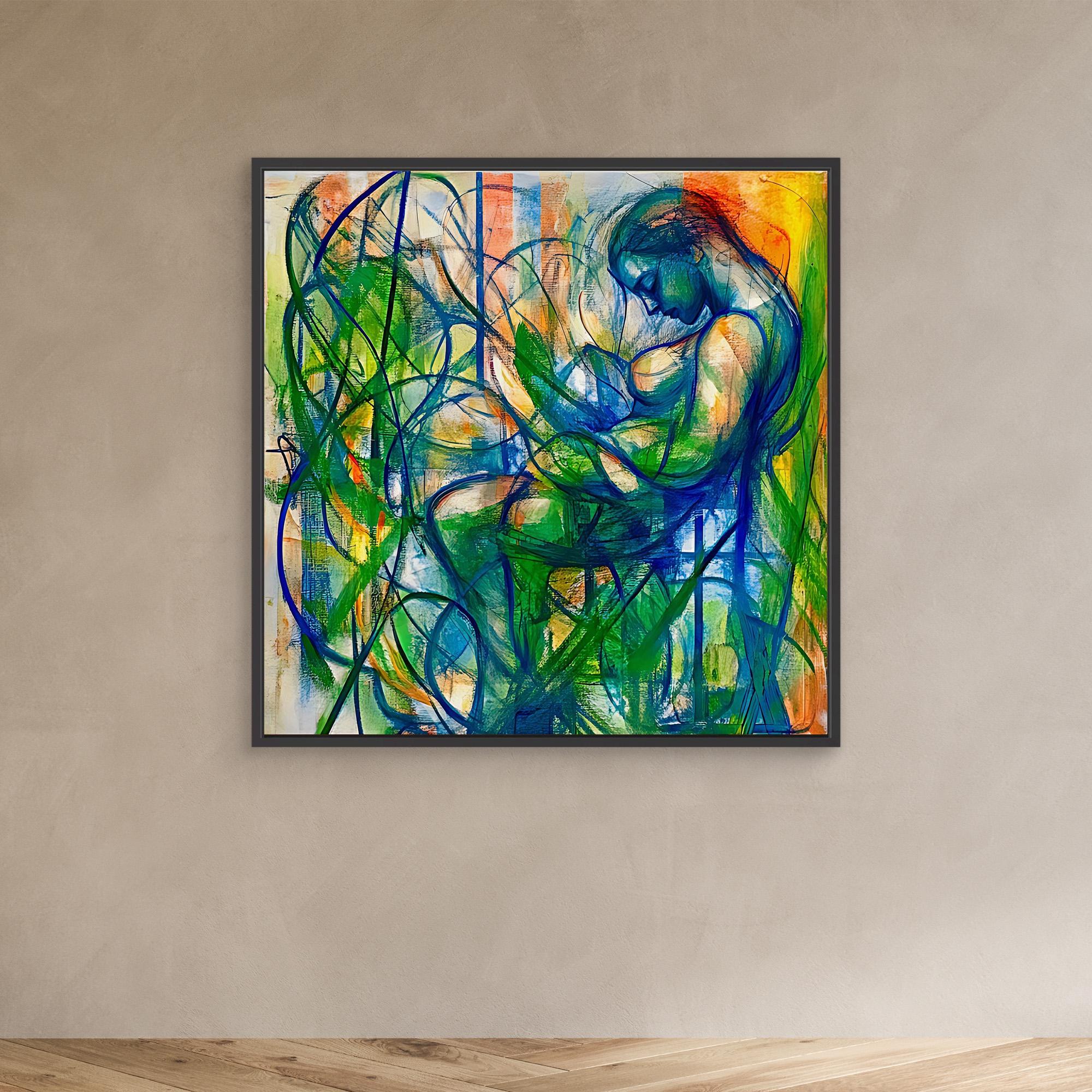 Canvas Print: "Serene Entanglement" - Abstract Figurative Wall Art modern abstract canvas wall art by Rossetti Art – luxury interior design artwork for living room, bedroom, office – Abstract figurative canvas print Dynamic figurative artwork for home decor Large abstract portrait canvas print