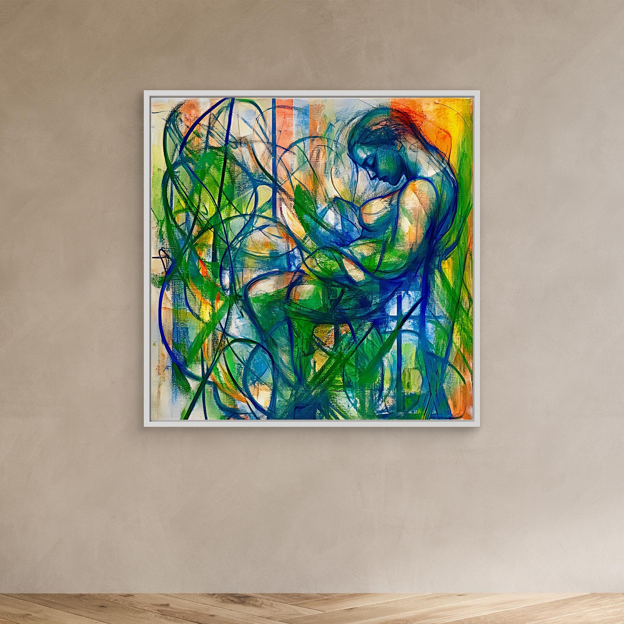 Canvas Print: "Serene Entanglement" - Abstract Figurative Wall Art modern abstract canvas wall art by Rossetti Art – luxury interior design artwork for living room, bedroom, office – Abstract figurative canvas print Dynamic figurative artwork for home decor Large abstract portrait canvas print